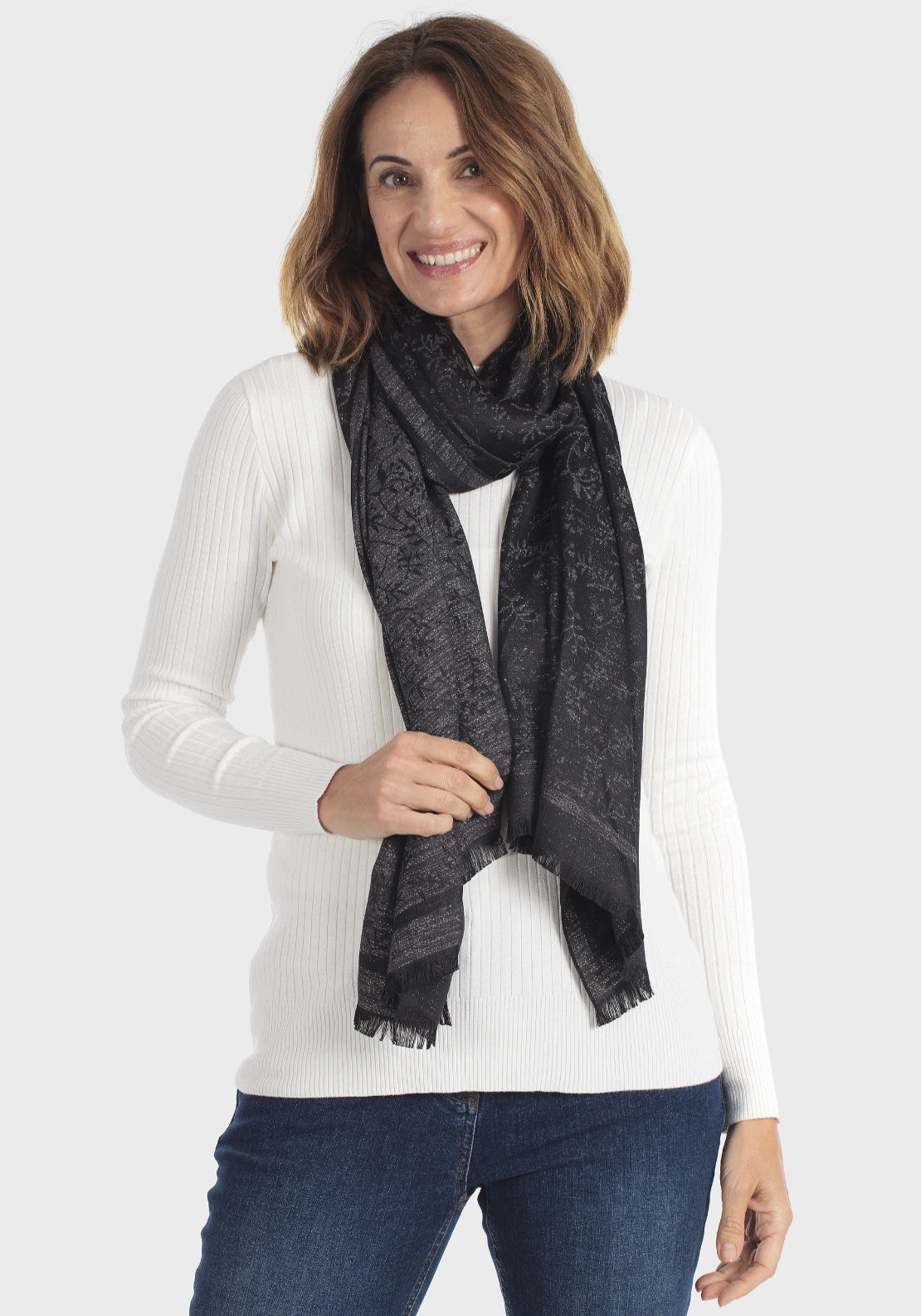 Lurex Shimmer Frayed Pashmina - Black