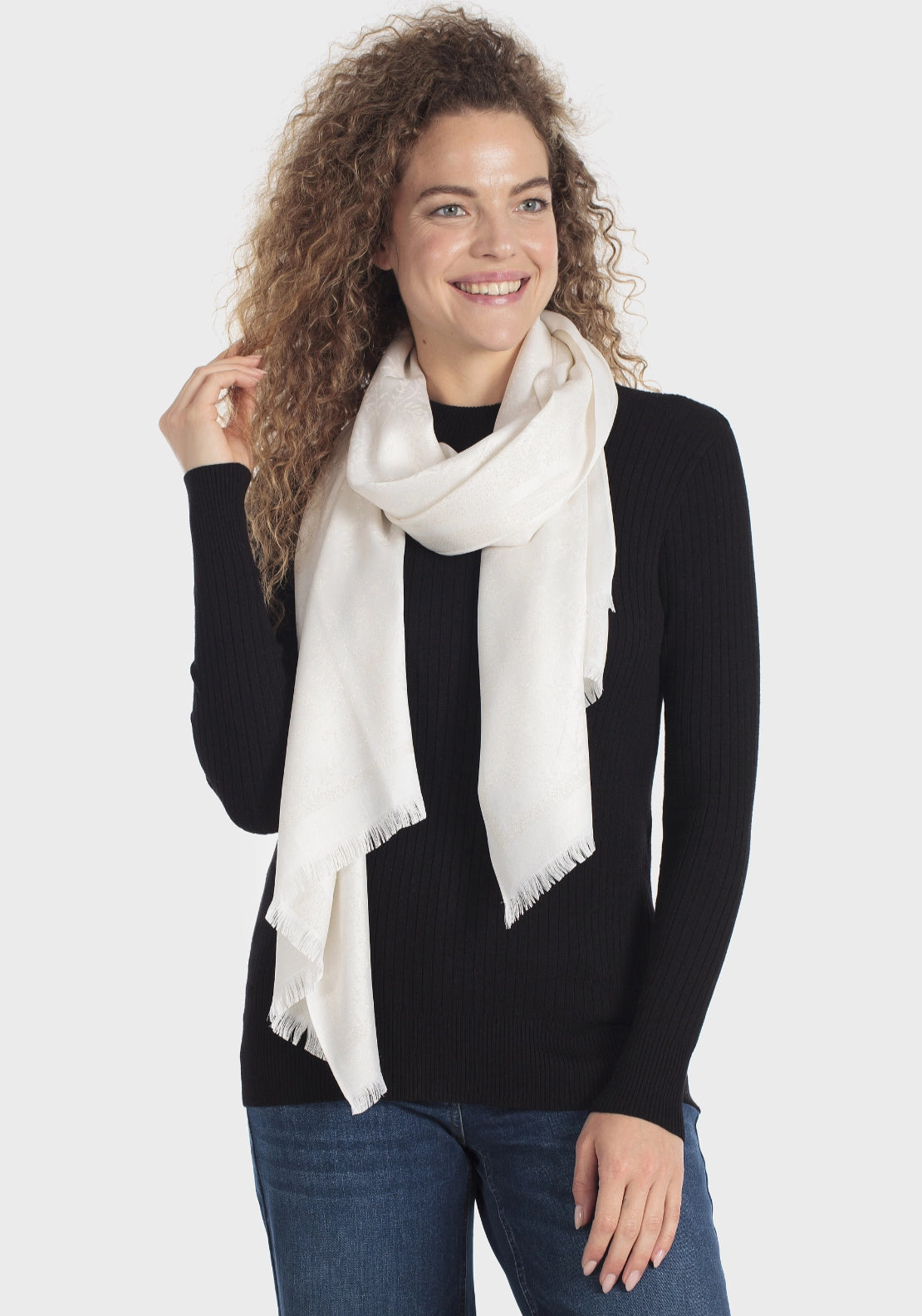 Lurex Shimmer Frayed Pashmina - White
