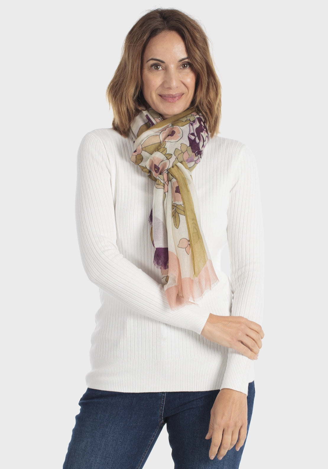 Floral Pashmina - White