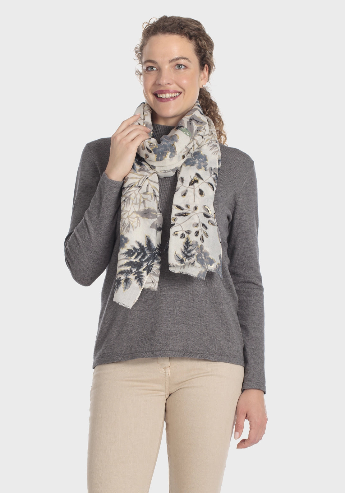 Frayed Floral Pashmina - White