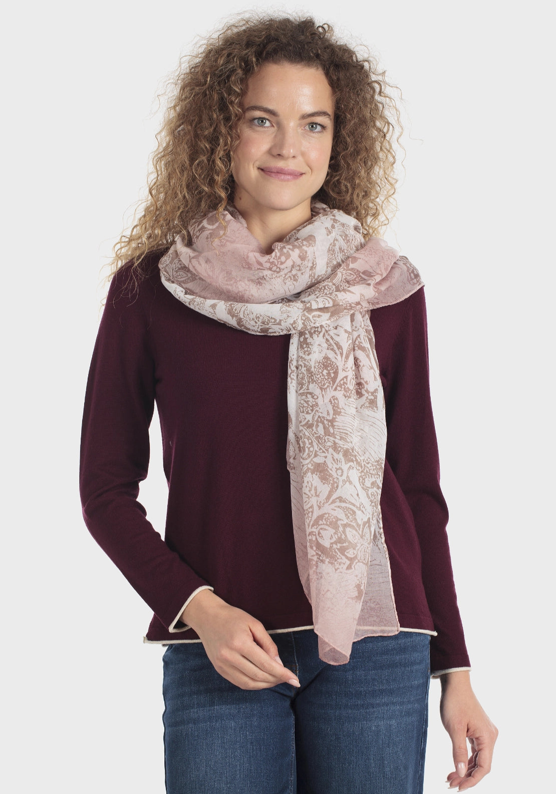 Minimalist Floral Pashmina - Pink