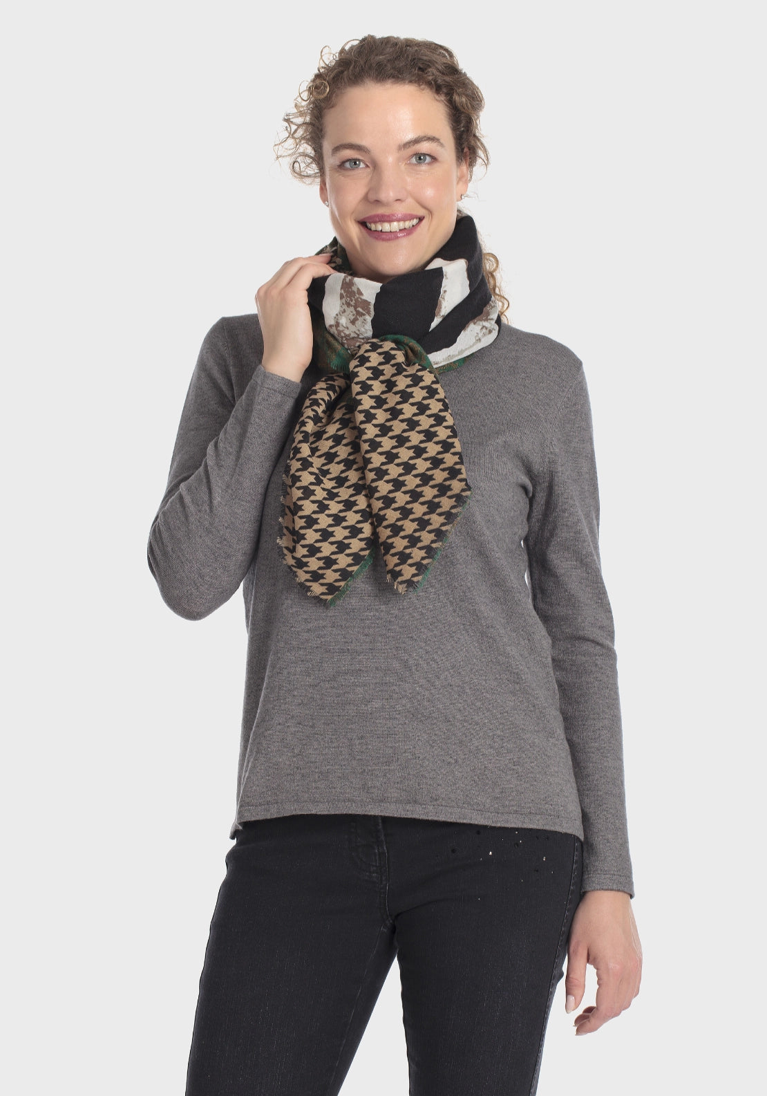 Houndstooth Silk Scarf - Green