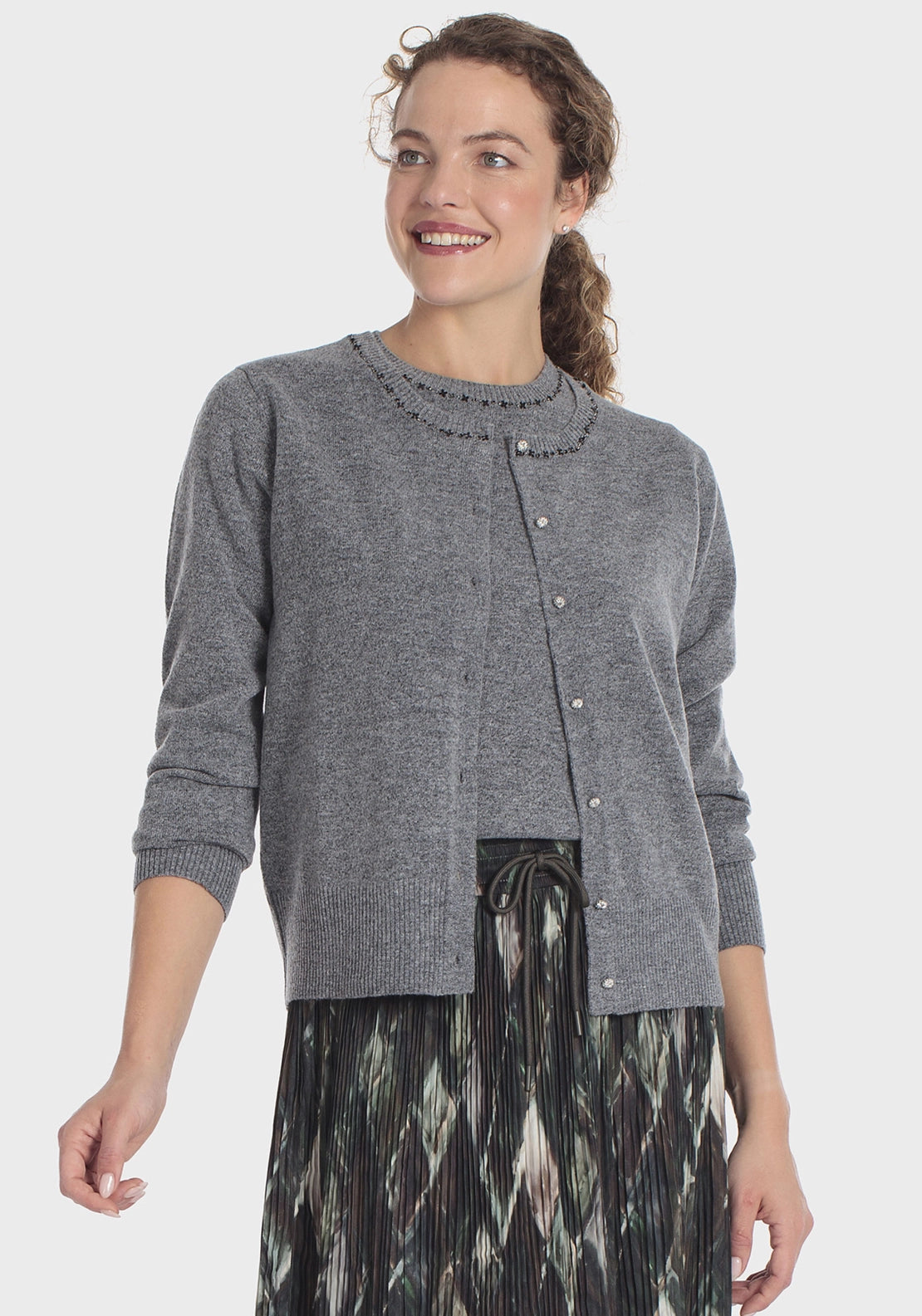 Jacket With Beads - Grey Melange