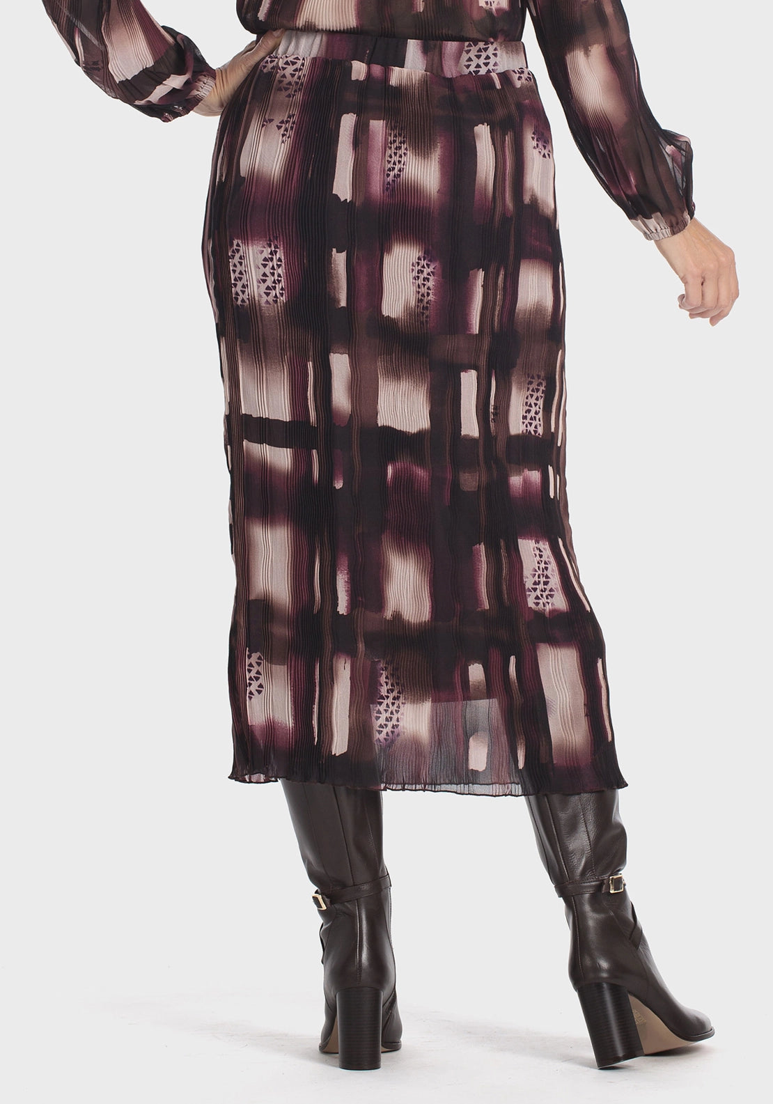 Lightweight Pleated Printed Skirt - Brown