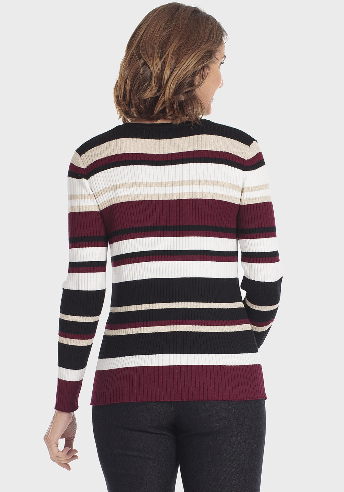 Striped Ribbed Sweater - Red Dark