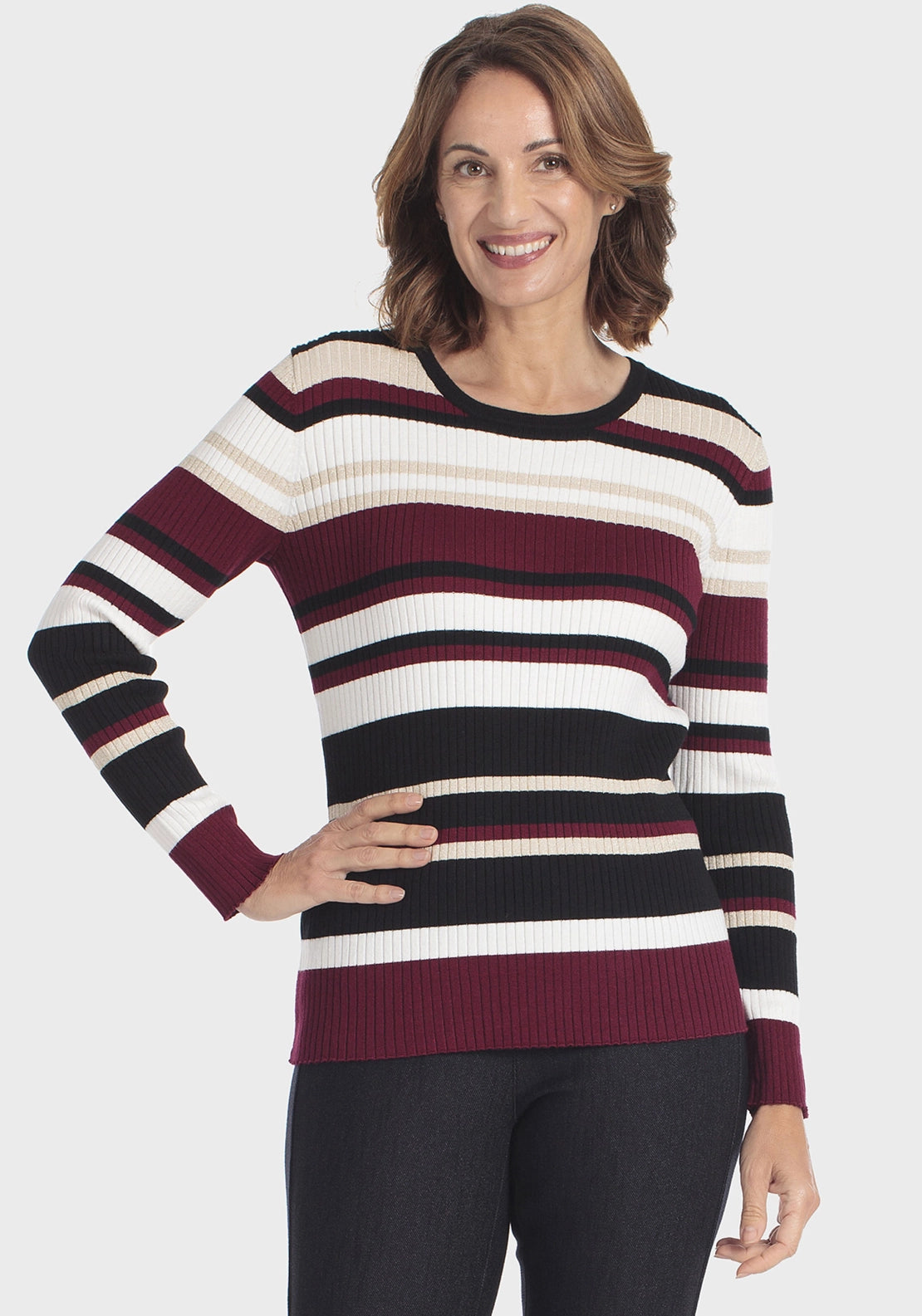 Striped Ribbed Sweater - Red Dark