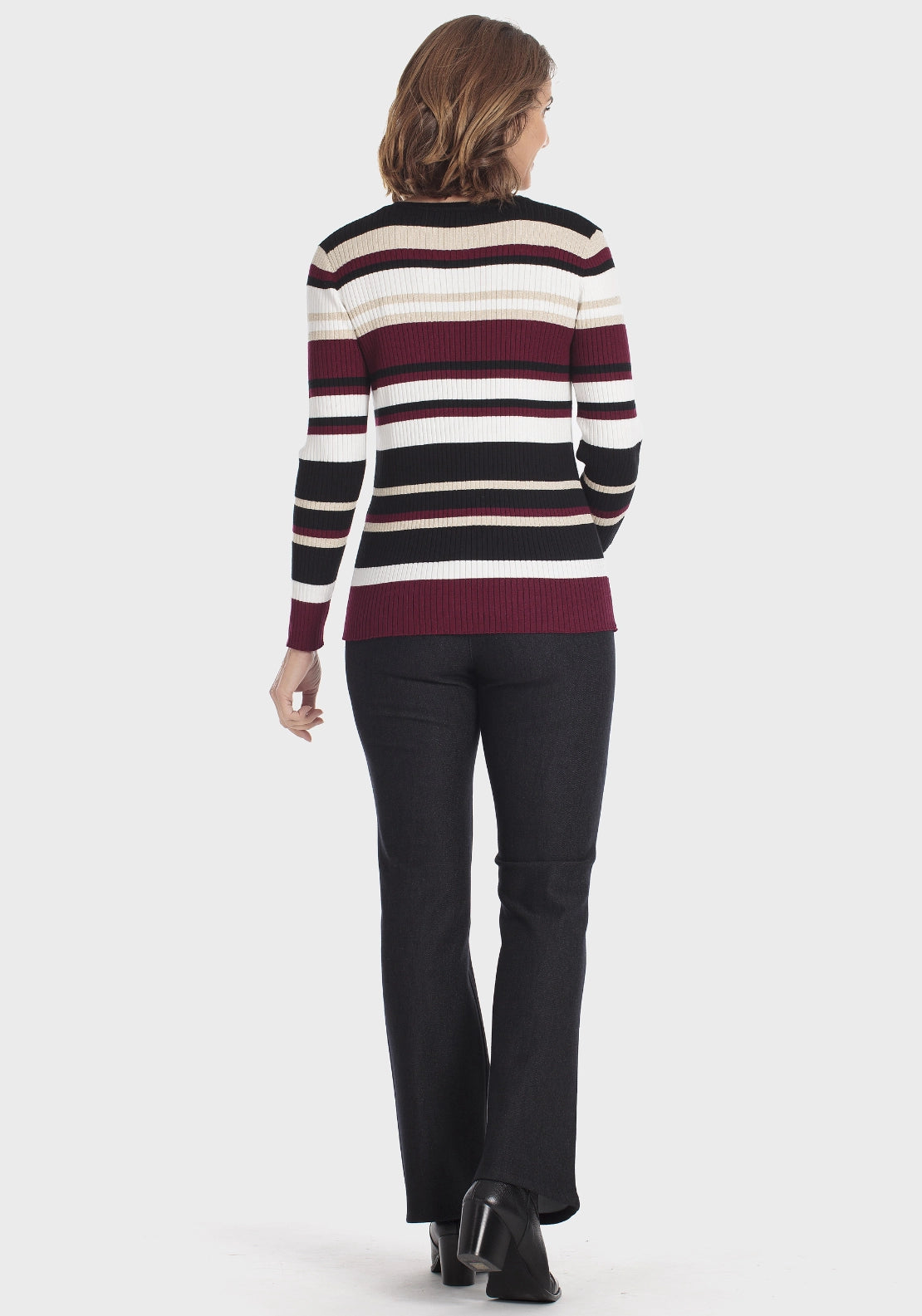 Striped Ribbed Sweater - Red Dark