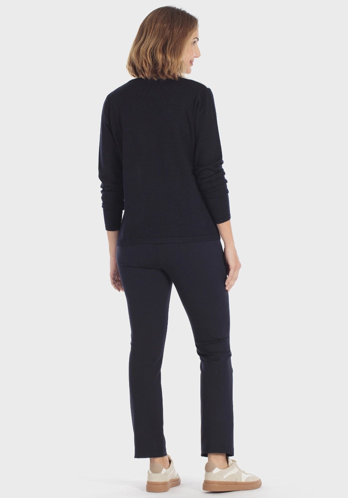 Rhinestone Intarsia Knit Sweater - Navy