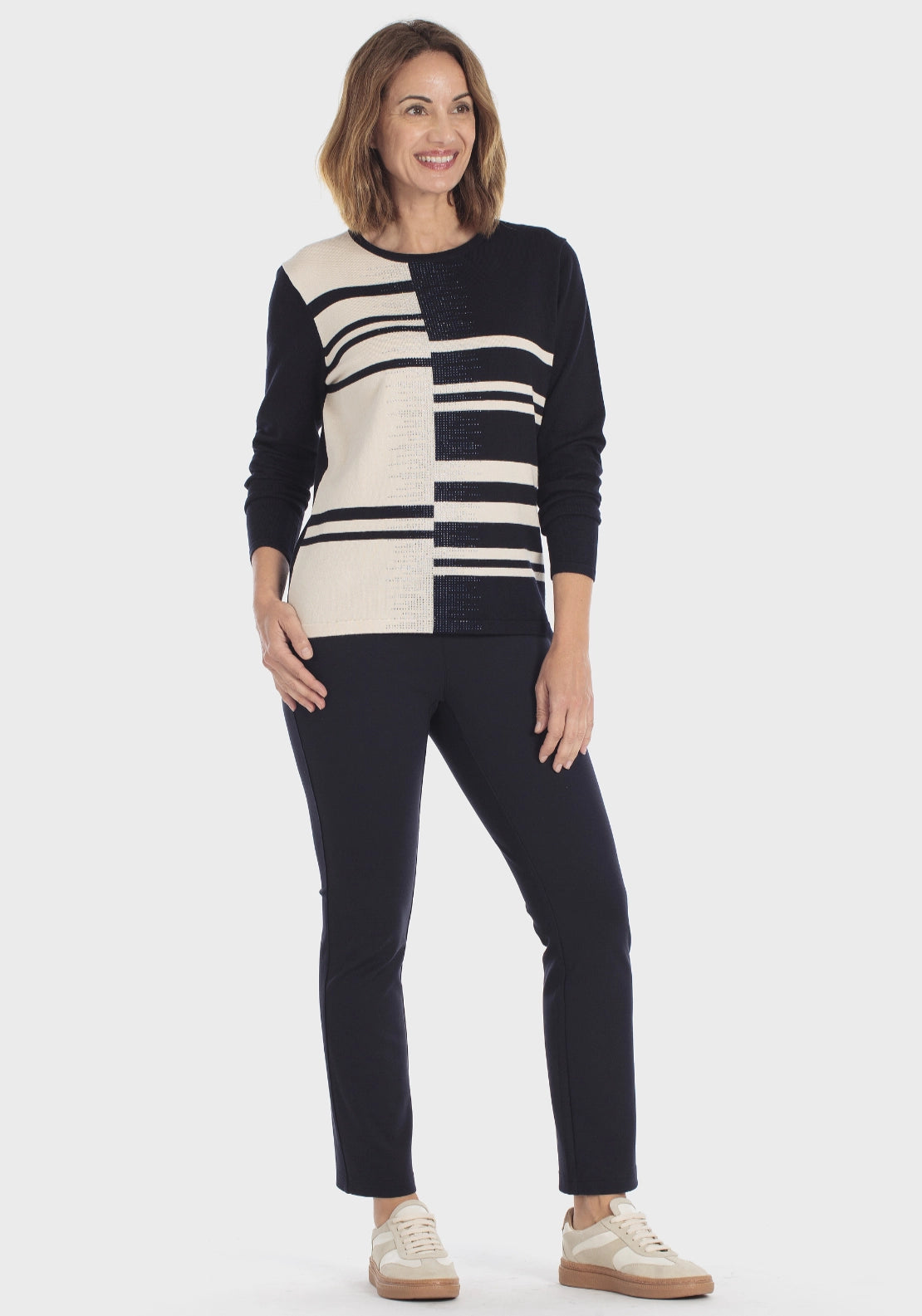 Rhinestone Intarsia Knit Sweater - Navy