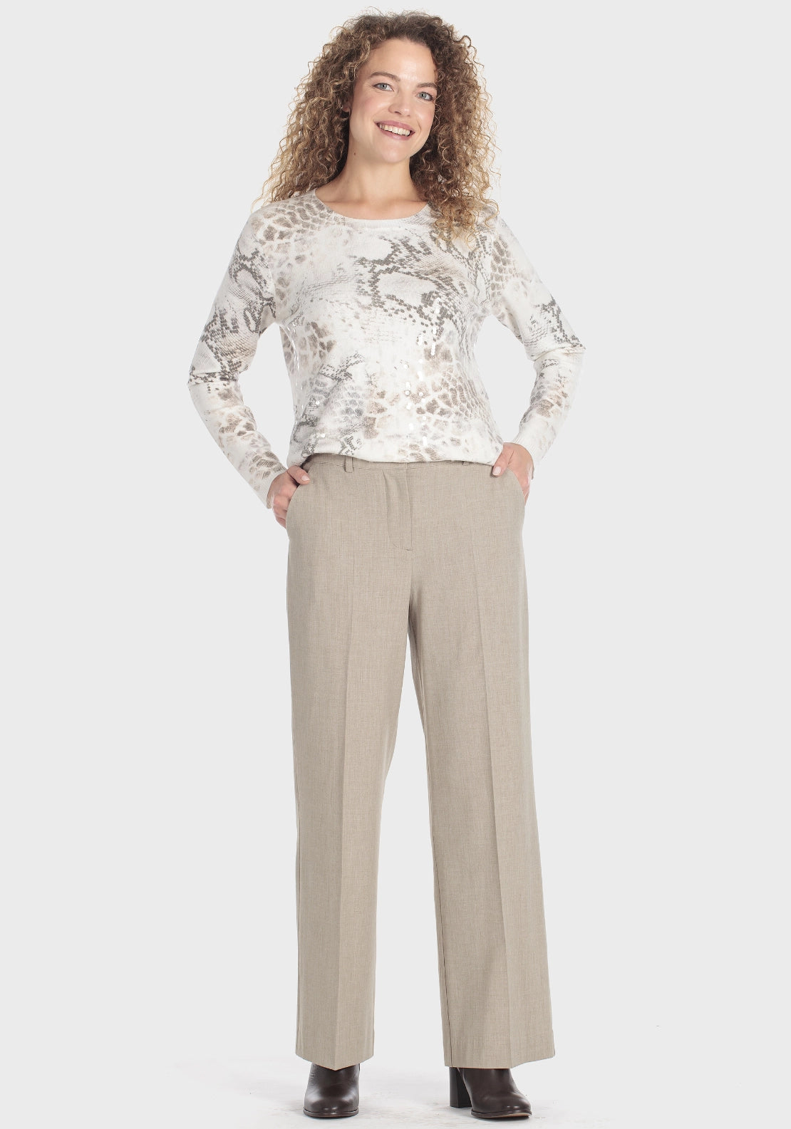 Sequins Print Sweater - Beige