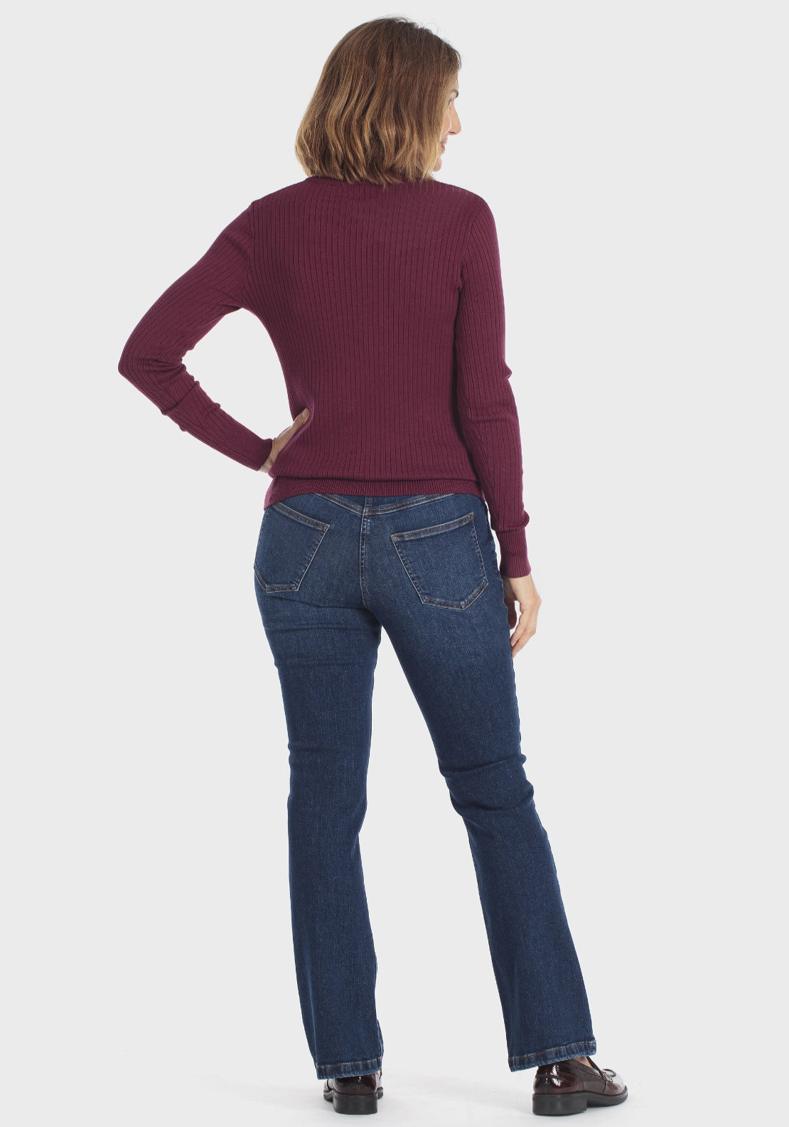Classic Ribbed Crew-Neck Sweater - Red Dark