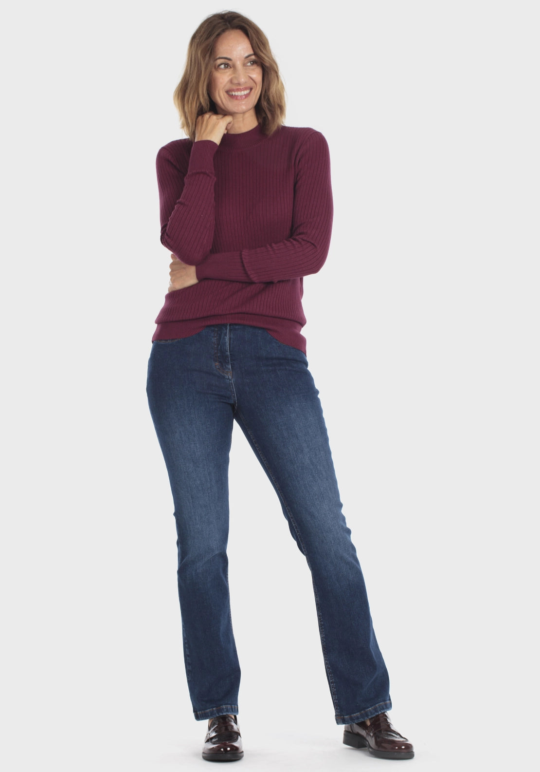 Classic Ribbed Crew-Neck Sweater - Red Dark