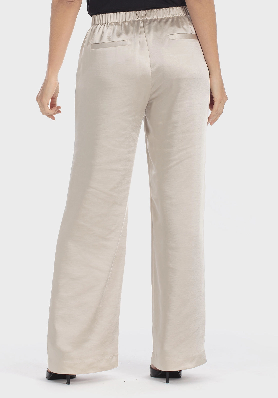 Beige Wide Leg Satin Trousers - Beige