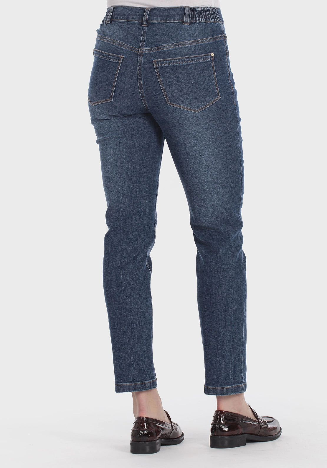 Elastic Waist Four Pocket Jeans - Blue Denim
