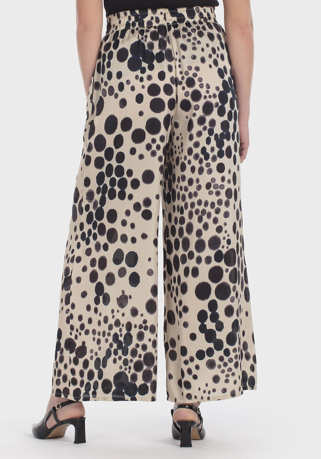 Polka Dot Elastic Waist Trousers - Beige