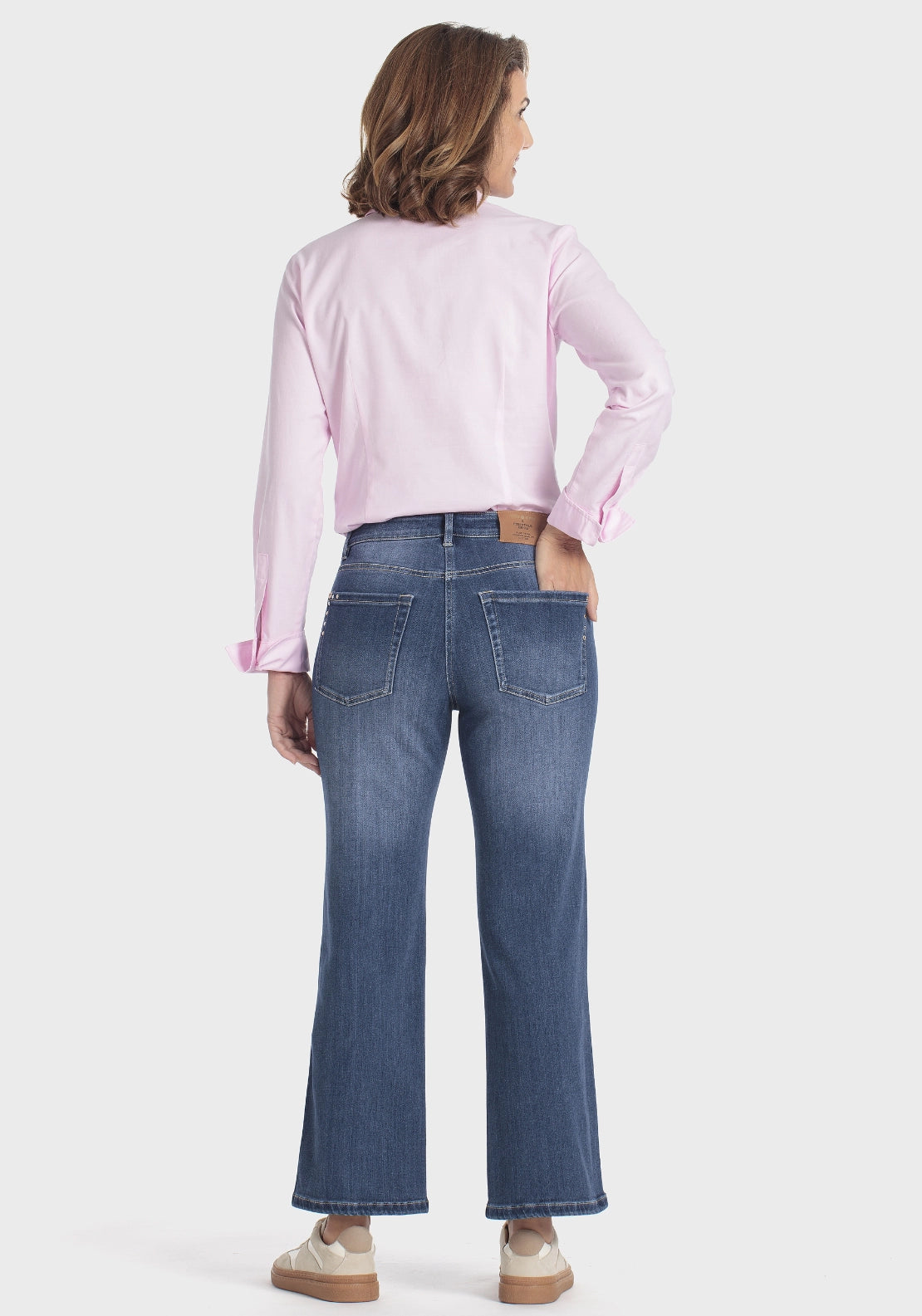 Cropped Denim Trousers With Gemstones - Blue Denim