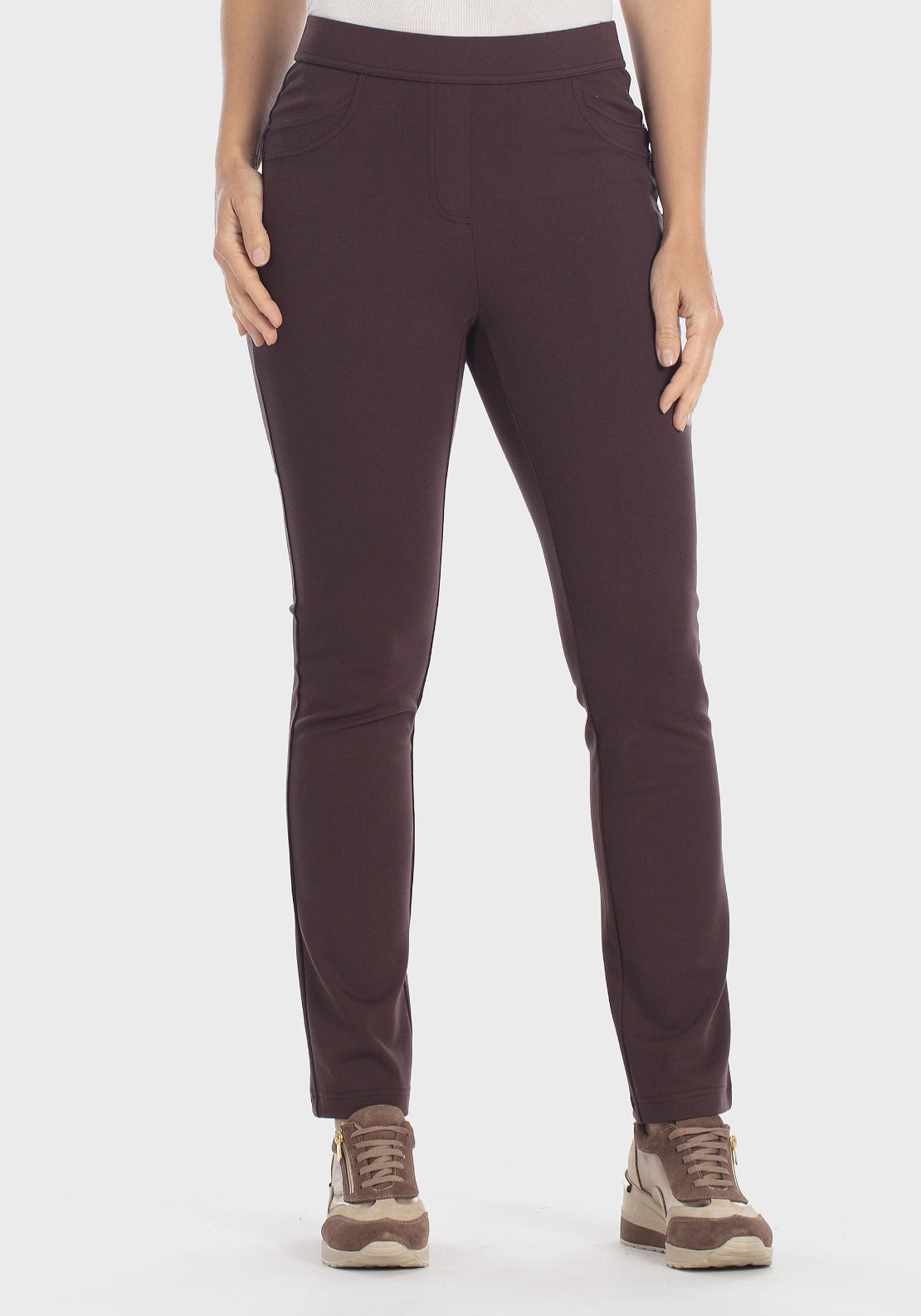 Push-Up Elastic Waist Trousers - Brown Chocolate