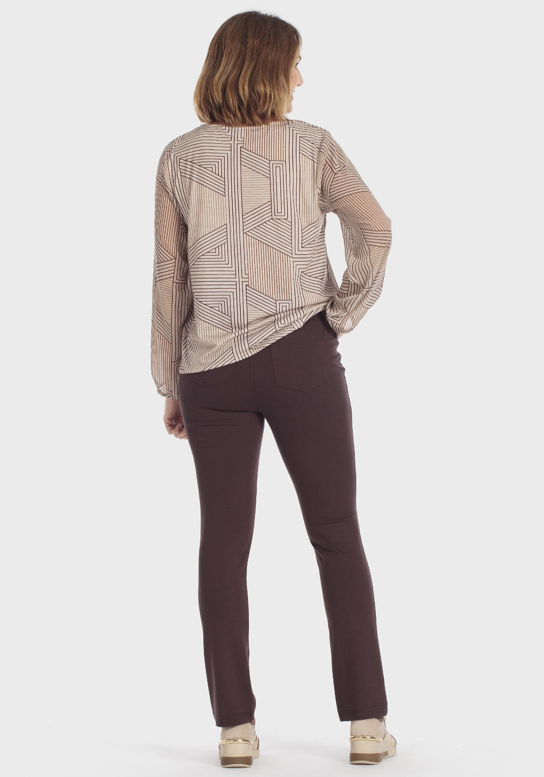 Push-Up Elastic Waist Trousers - Brown Chocolate