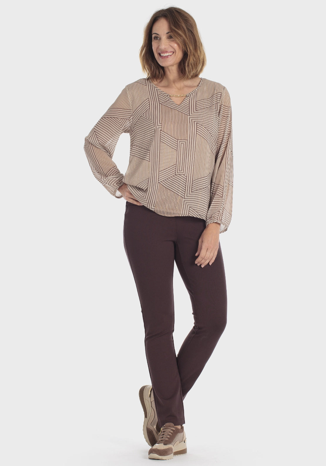 Push-Up Elastic Waist Trousers - Brown Chocolate