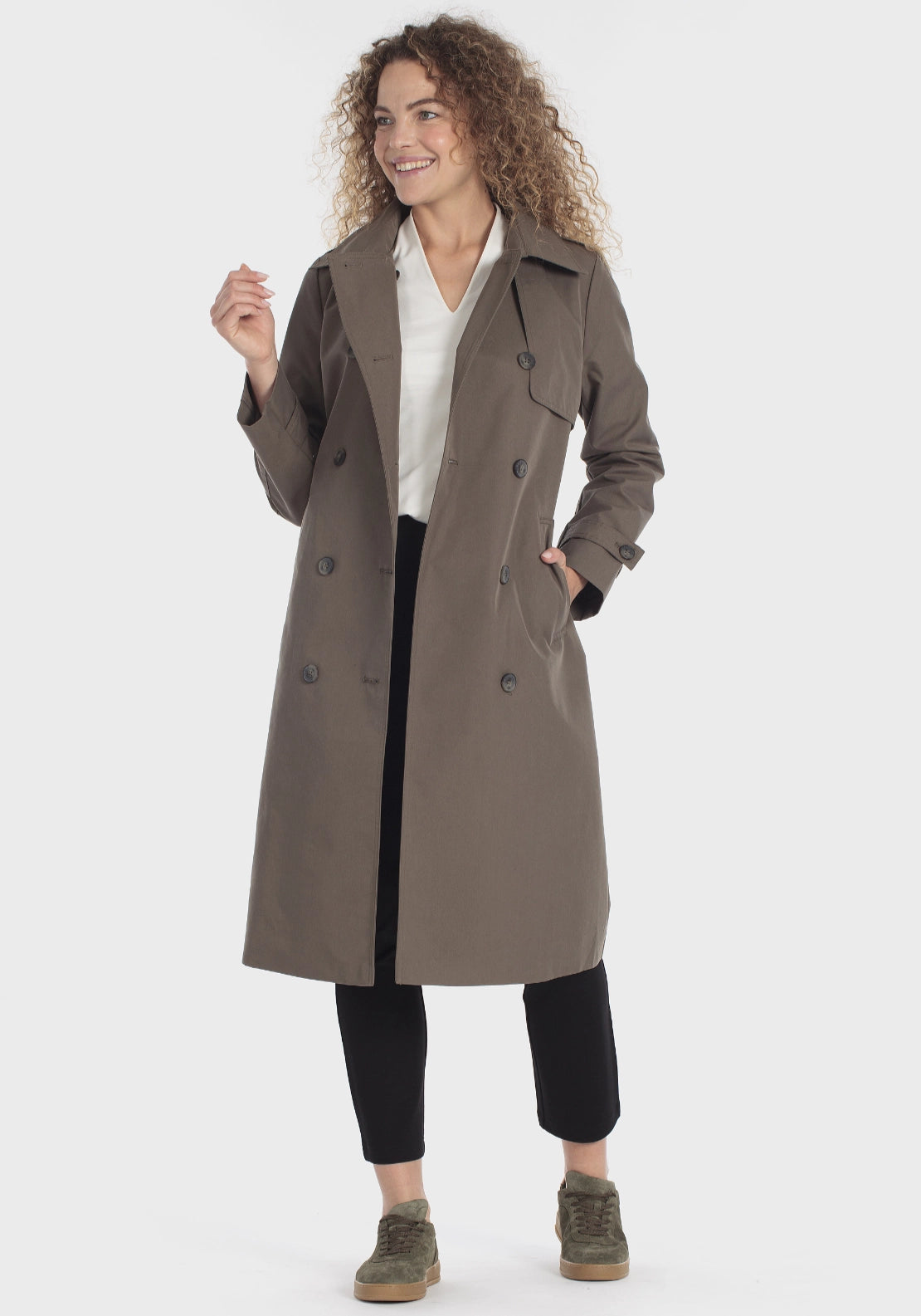 Khaki Belted Trench Coat - Green Dark Khaki