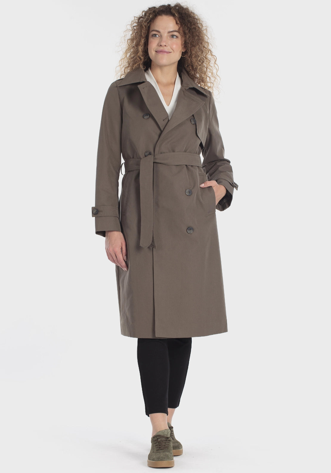 Khaki Belted Trench Coat - Green Dark Khaki
