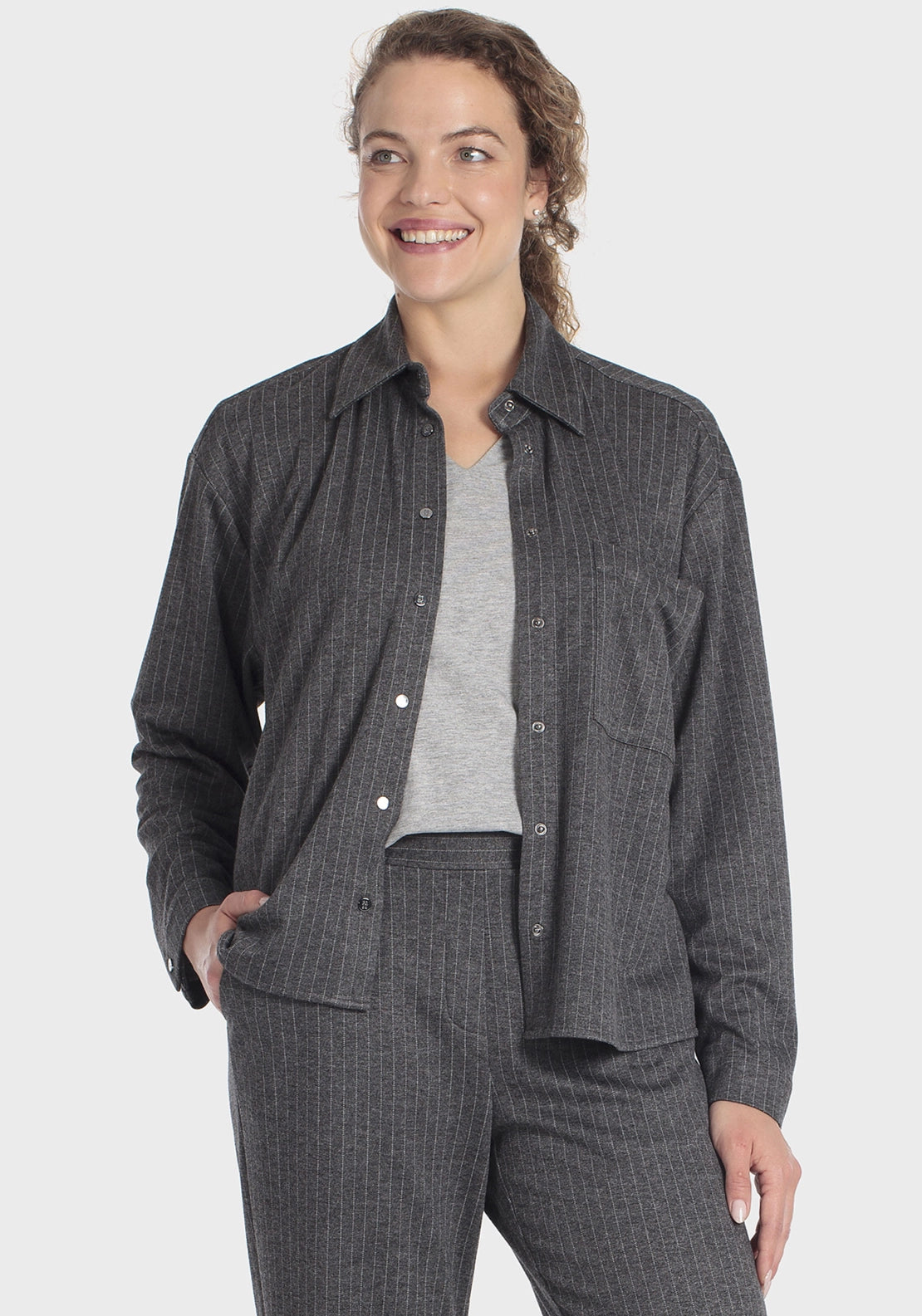 Pinstripe Overshirt - Grey Dark