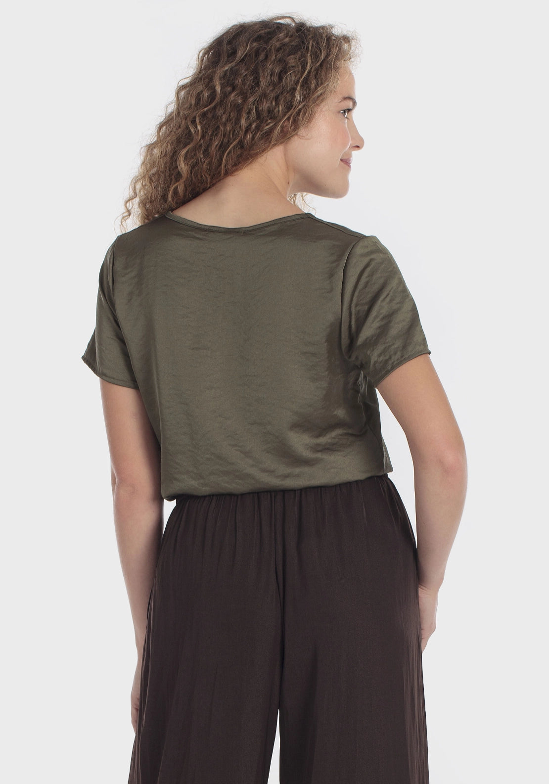 Satin Style T-Shirt - Green Dark Khaki