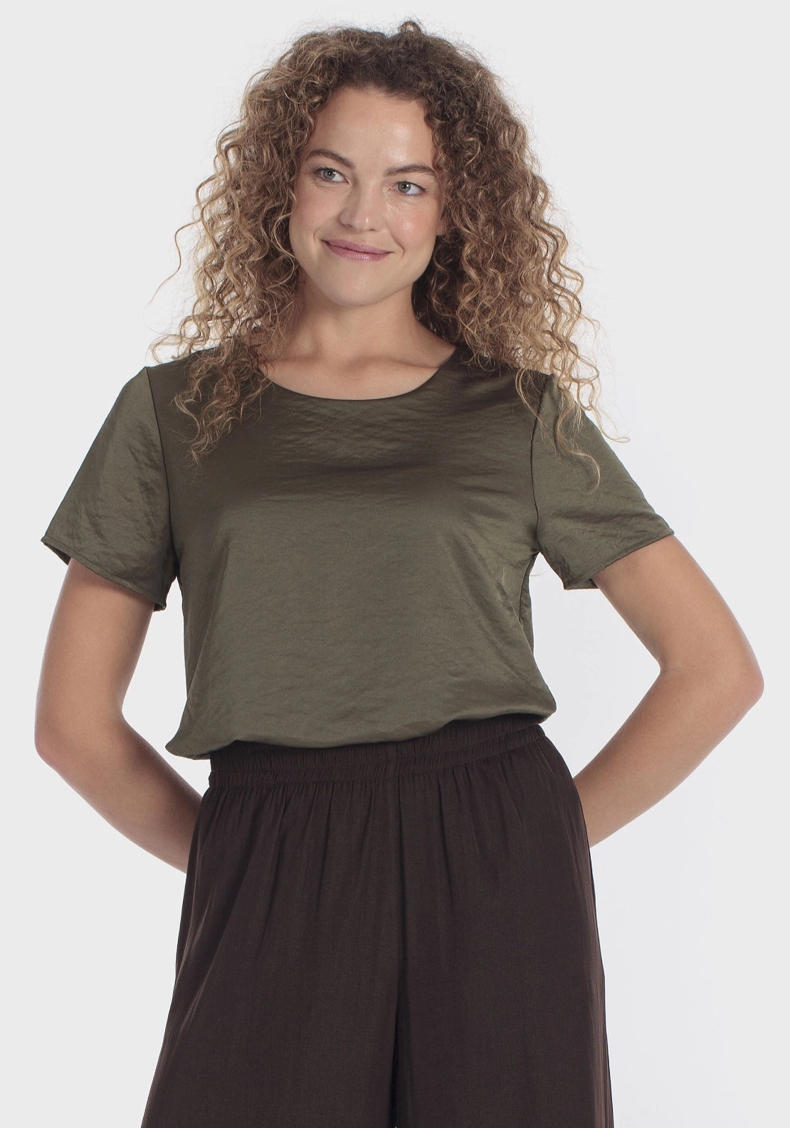 Satin Style T-Shirt - Green Dark Khaki