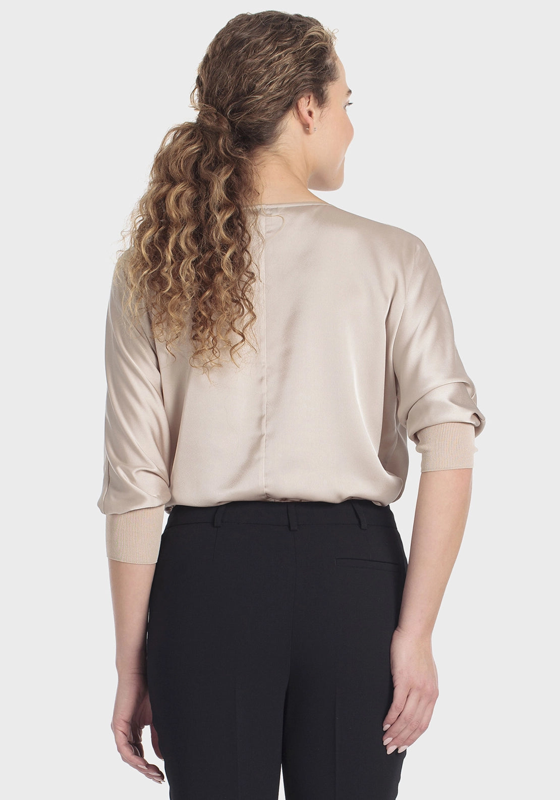 Satin Top With Elastic Cuffs - Beige