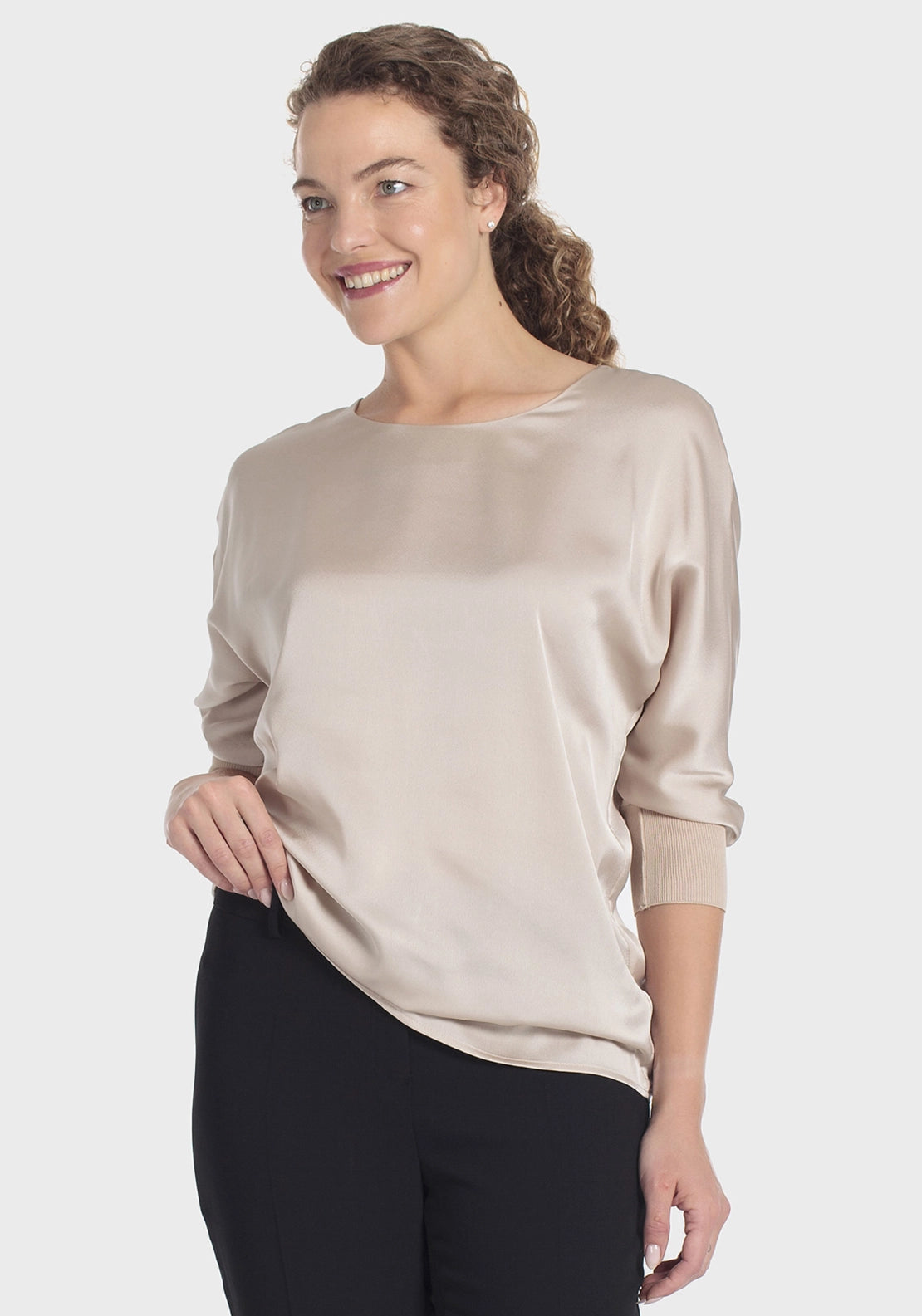 Satin Top With Elastic Cuffs - Beige