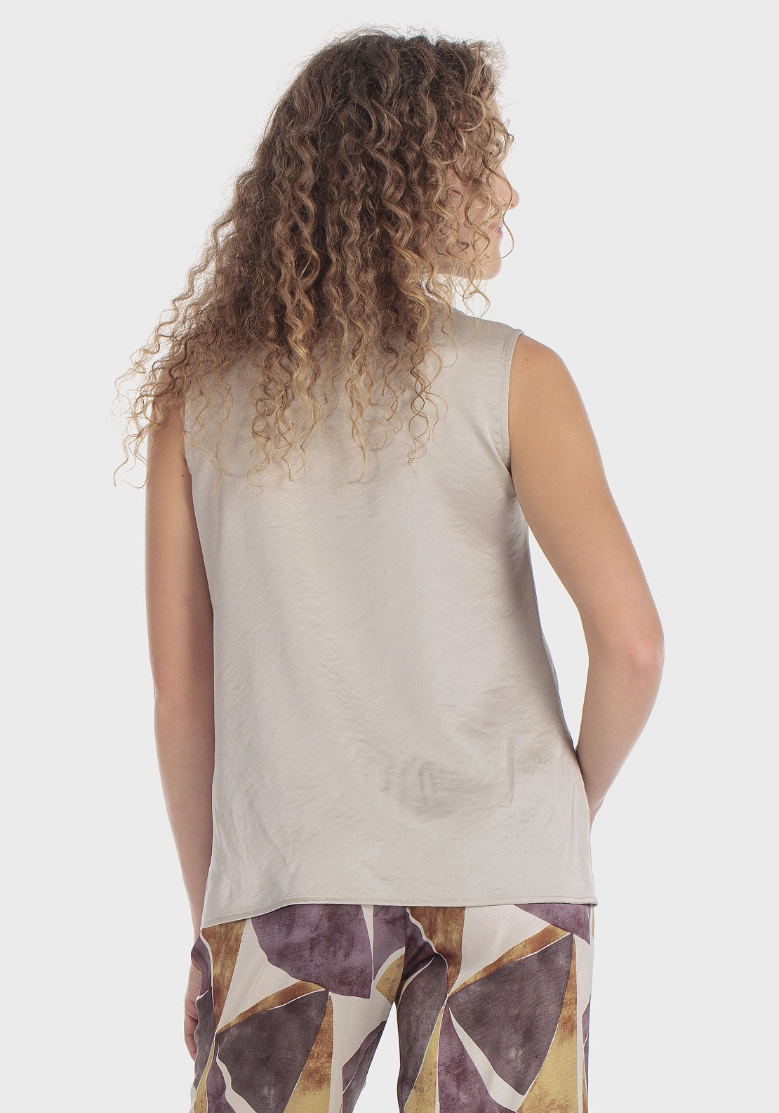 Sleeveless Satin Top - Beige