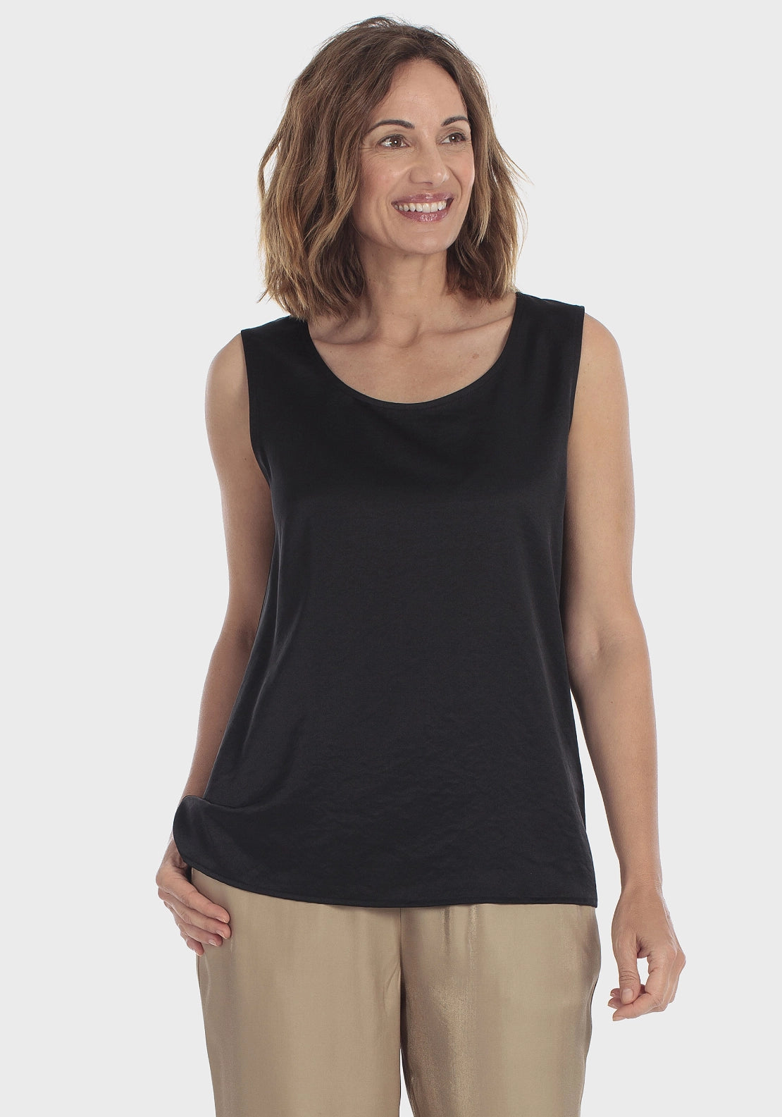 Sleeveless Satin Top - Black