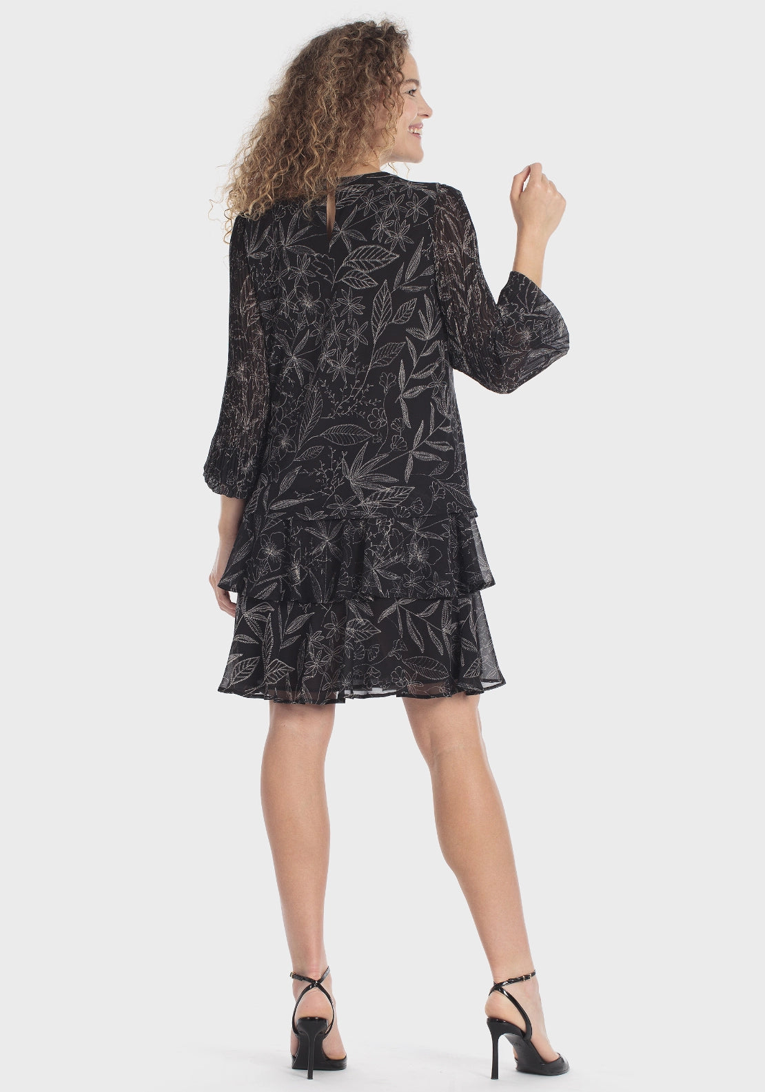 Boho Floral Printed Dress - Black