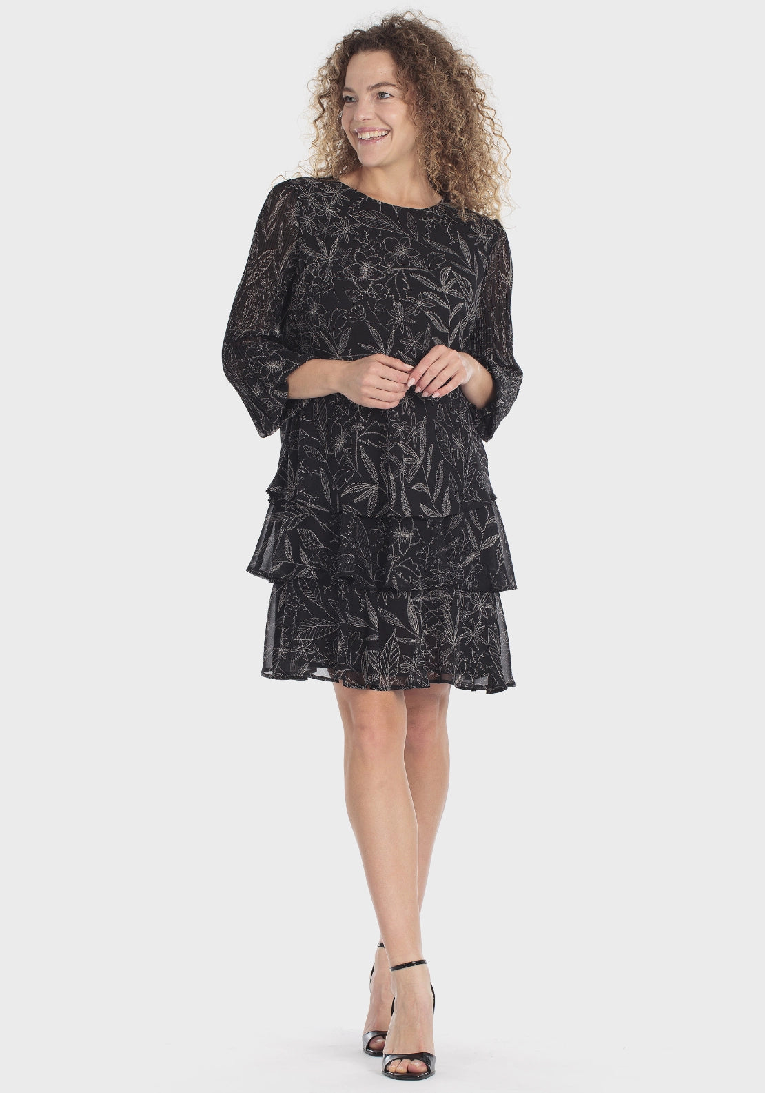 Boho Floral Printed Dress - Black