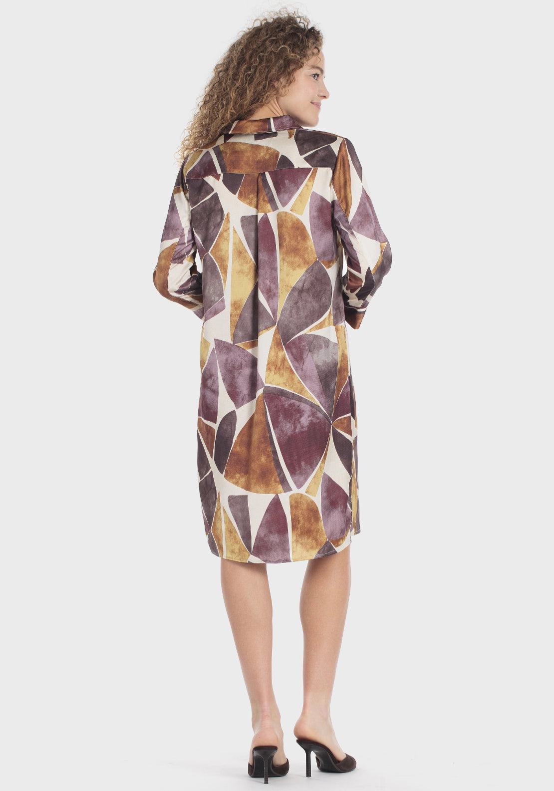 Fantasy Print Long Sleeve Shirt Dress - Purple Mulberry