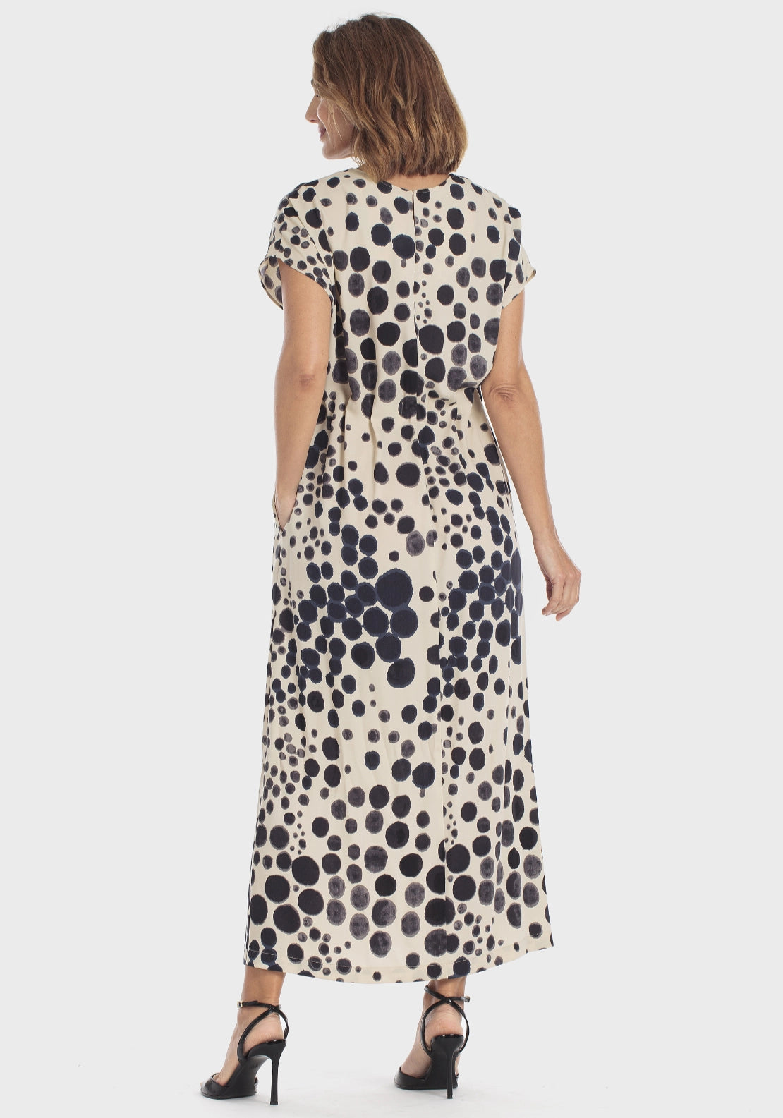Polka Dot Maxi Dress With Pockets - Beige