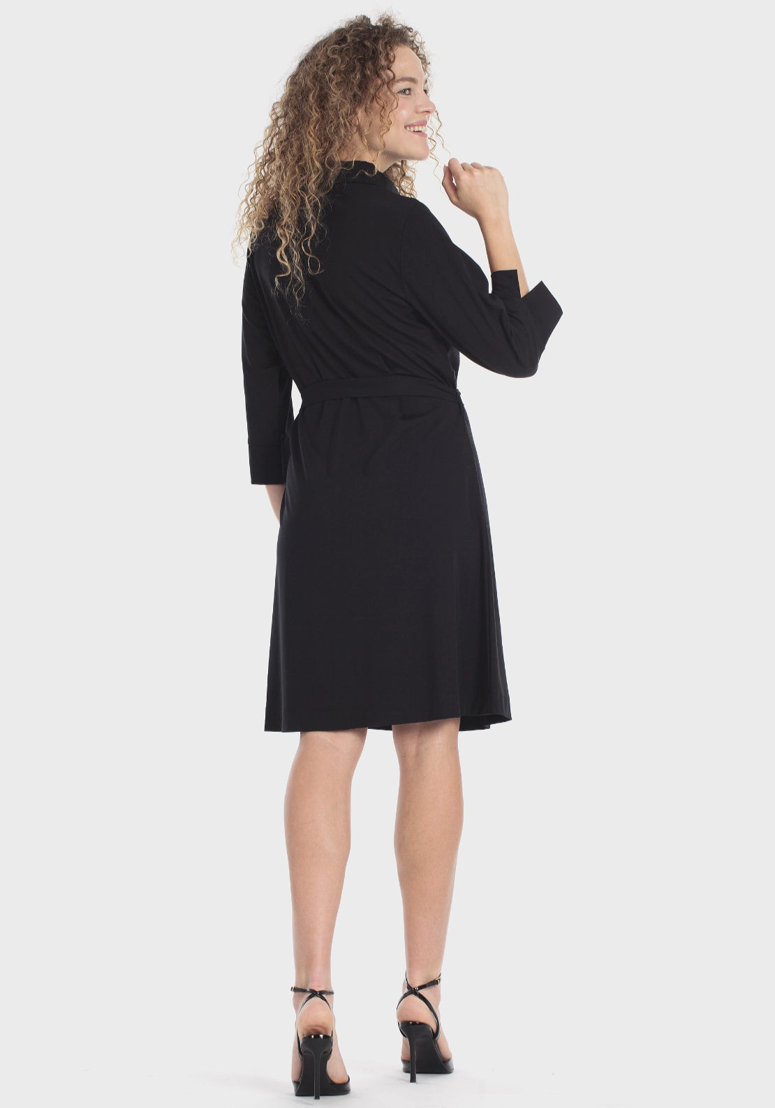 Belted Black Shirt Dress - Black