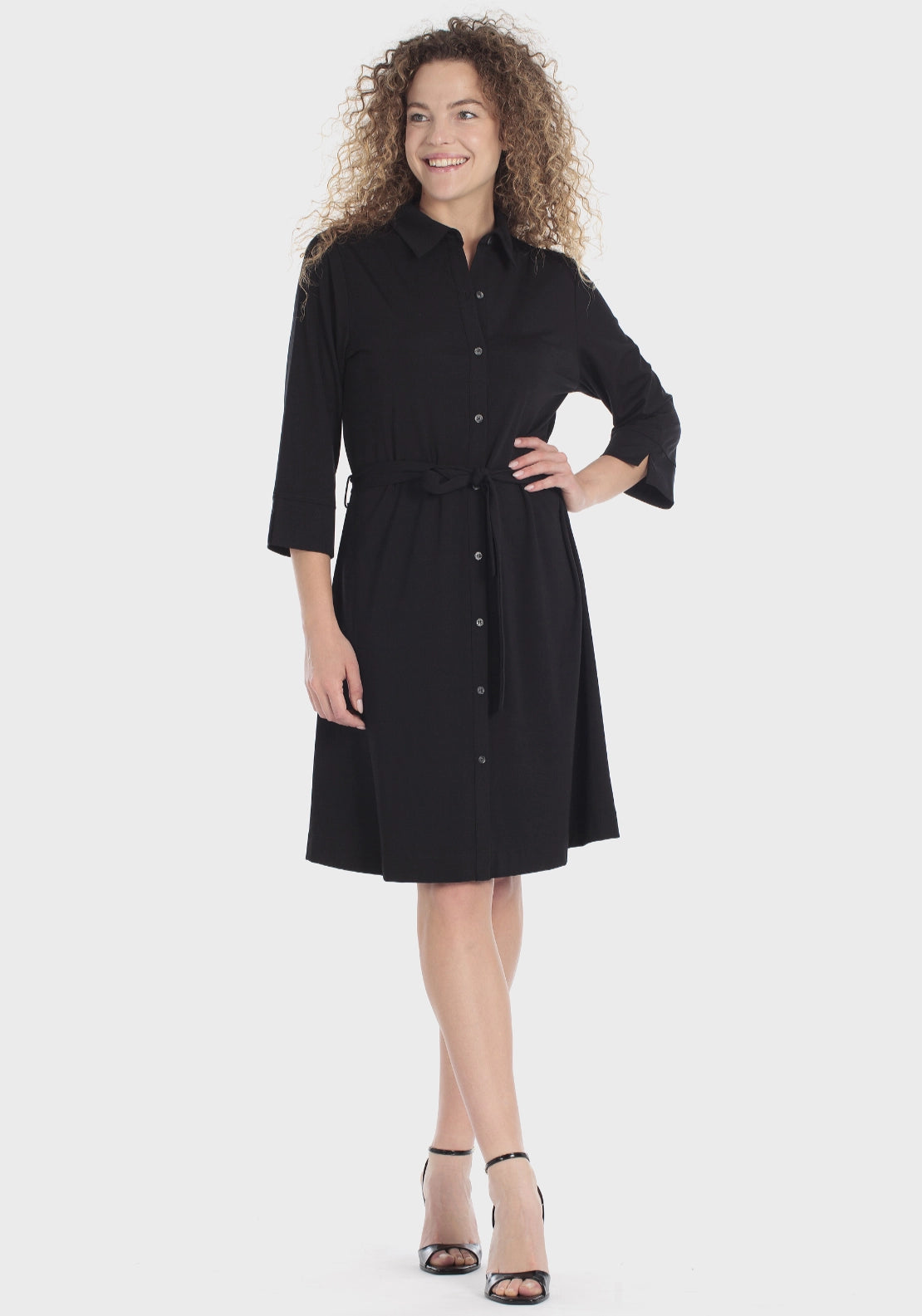 Belted Black Shirt Dress - Black