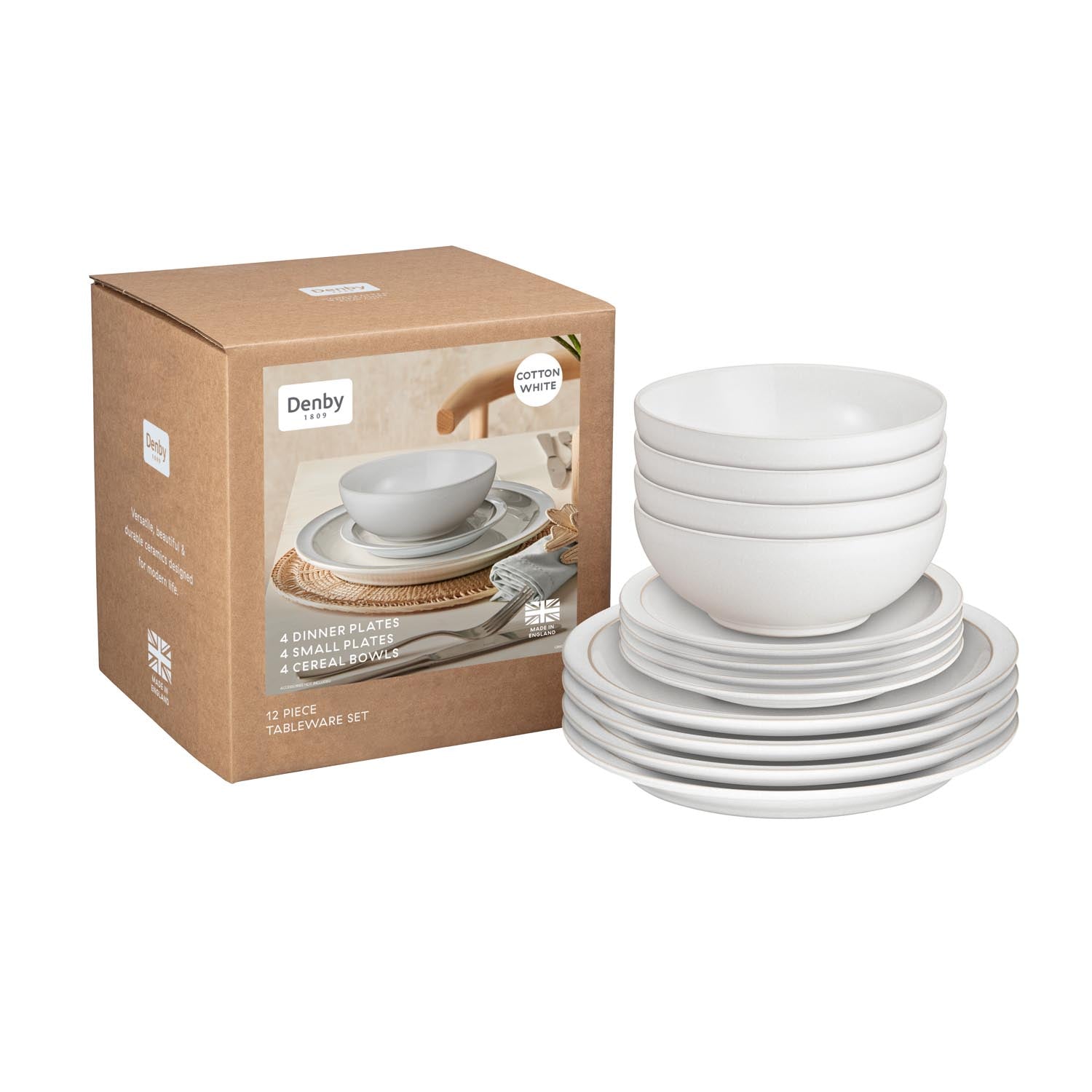 Denby Cotton White 12 Piece Tableware Set 1 Shaws Department Stores