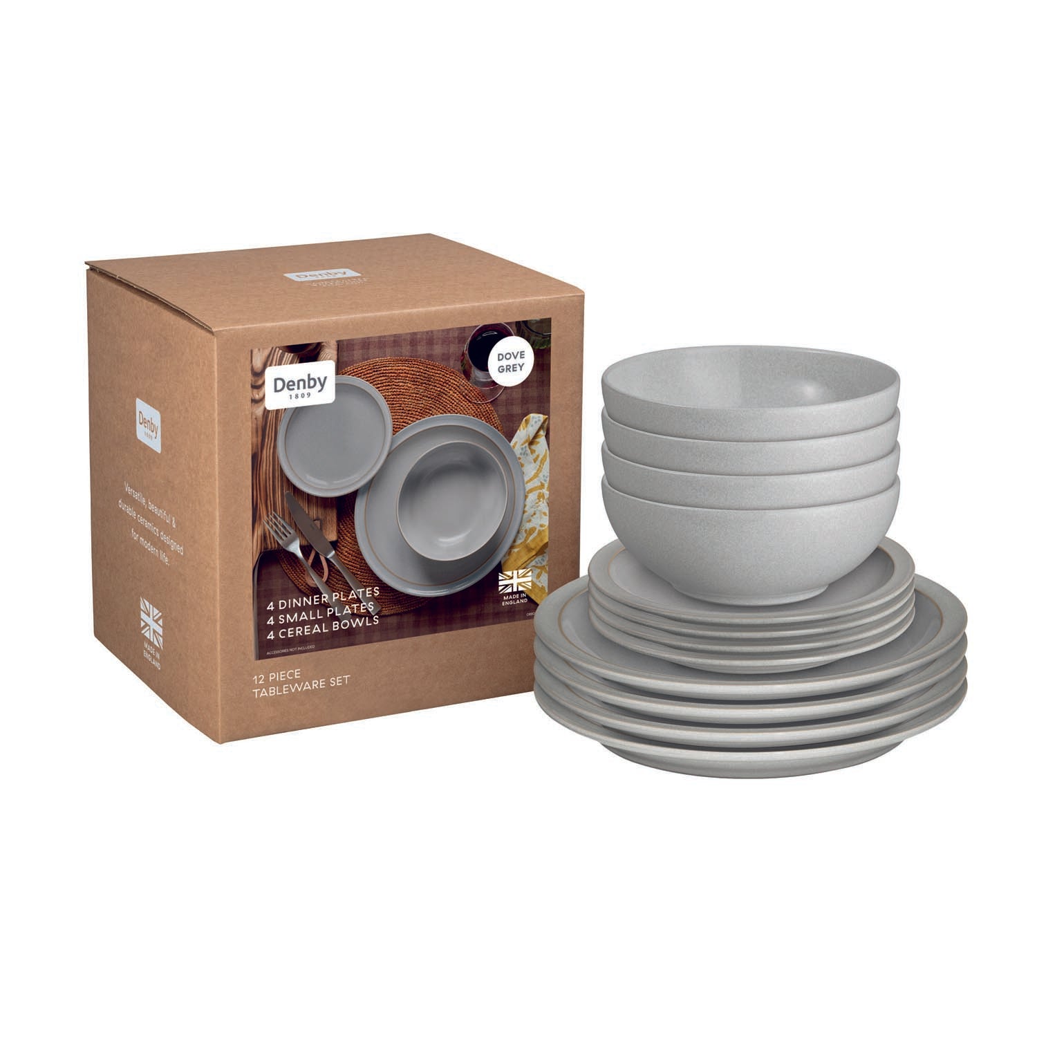 Denby Dove Grey 12 Piece Tableware Set 1 Shaws Department Stores