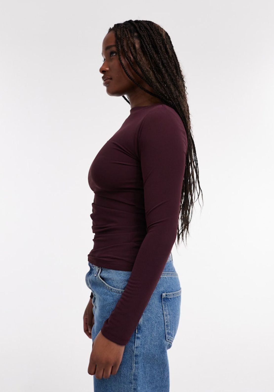 Topshop Loma Long Sleeve Hitch Detail Top - Burgundy 3 Shaws Department Stores