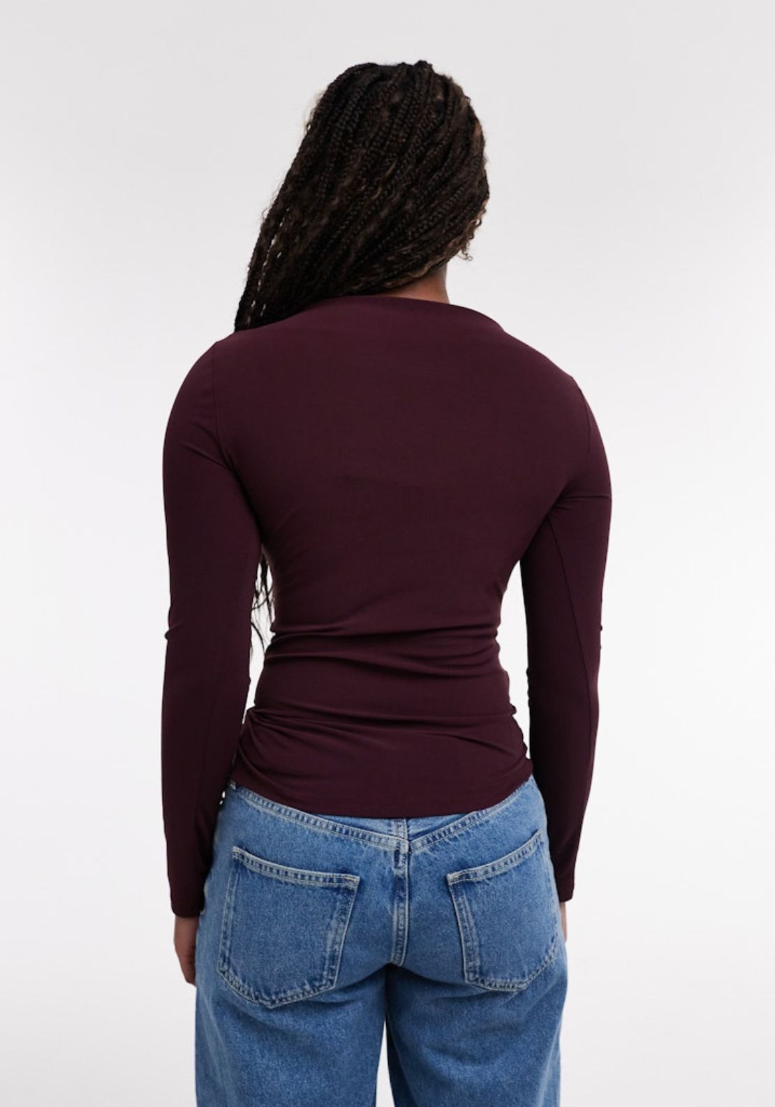 Topshop Loma Long Sleeve Hitch Detail Top - Burgundy 2 Shaws Department Stores