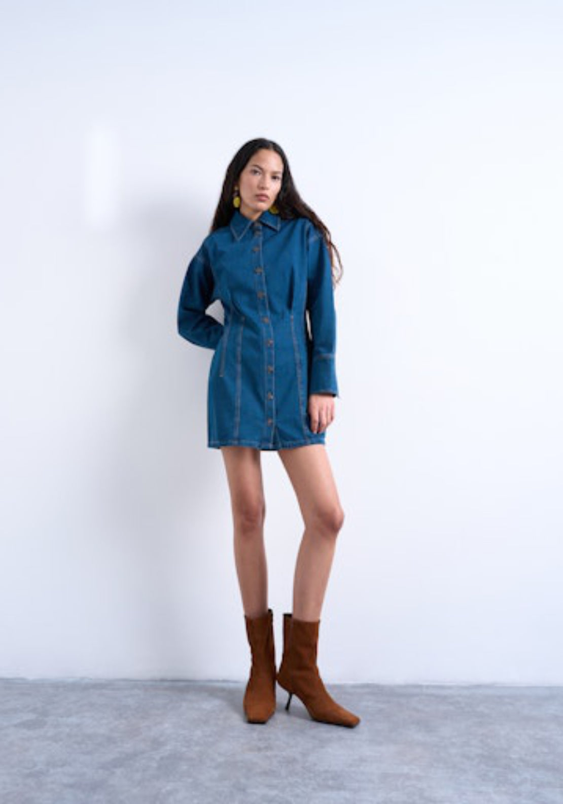 Topshop Taylor Cinch Detail Mini Dress - Dark Blue Denim 4 Shaws Department Stores