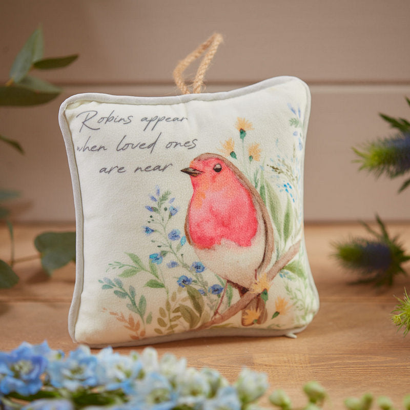 The Home Collection Robin Forget Me Not Hanging Cushion - Watercolour Design 2 Shaws Department Stores
