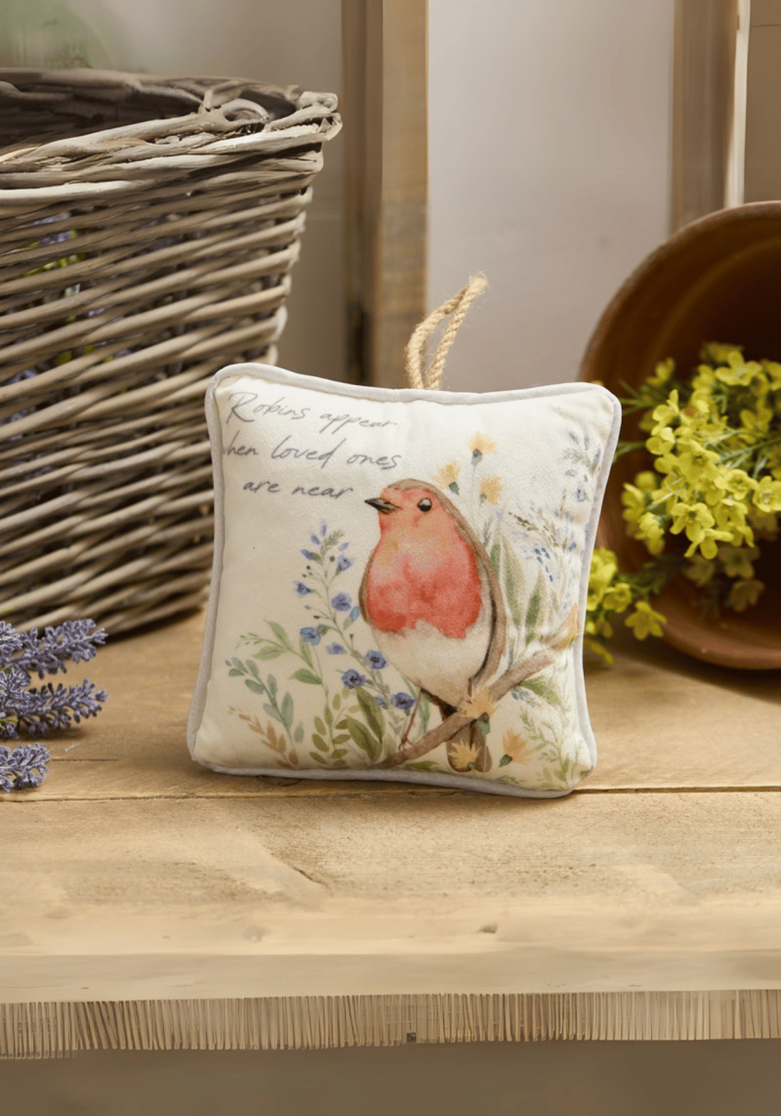The Home Collection Robin Forget Me Not Hanging Cushion - Watercolour Design 1 Shaws Department Stores