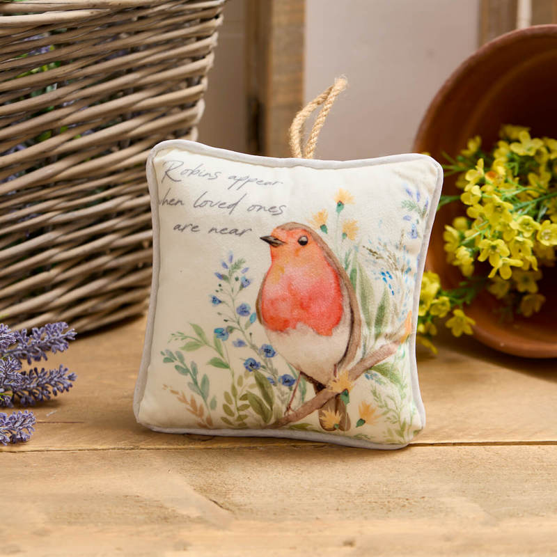 The Home Collection Robin Forget Me Not Hanging Cushion - Watercolour Design 3 Shaws Department Stores