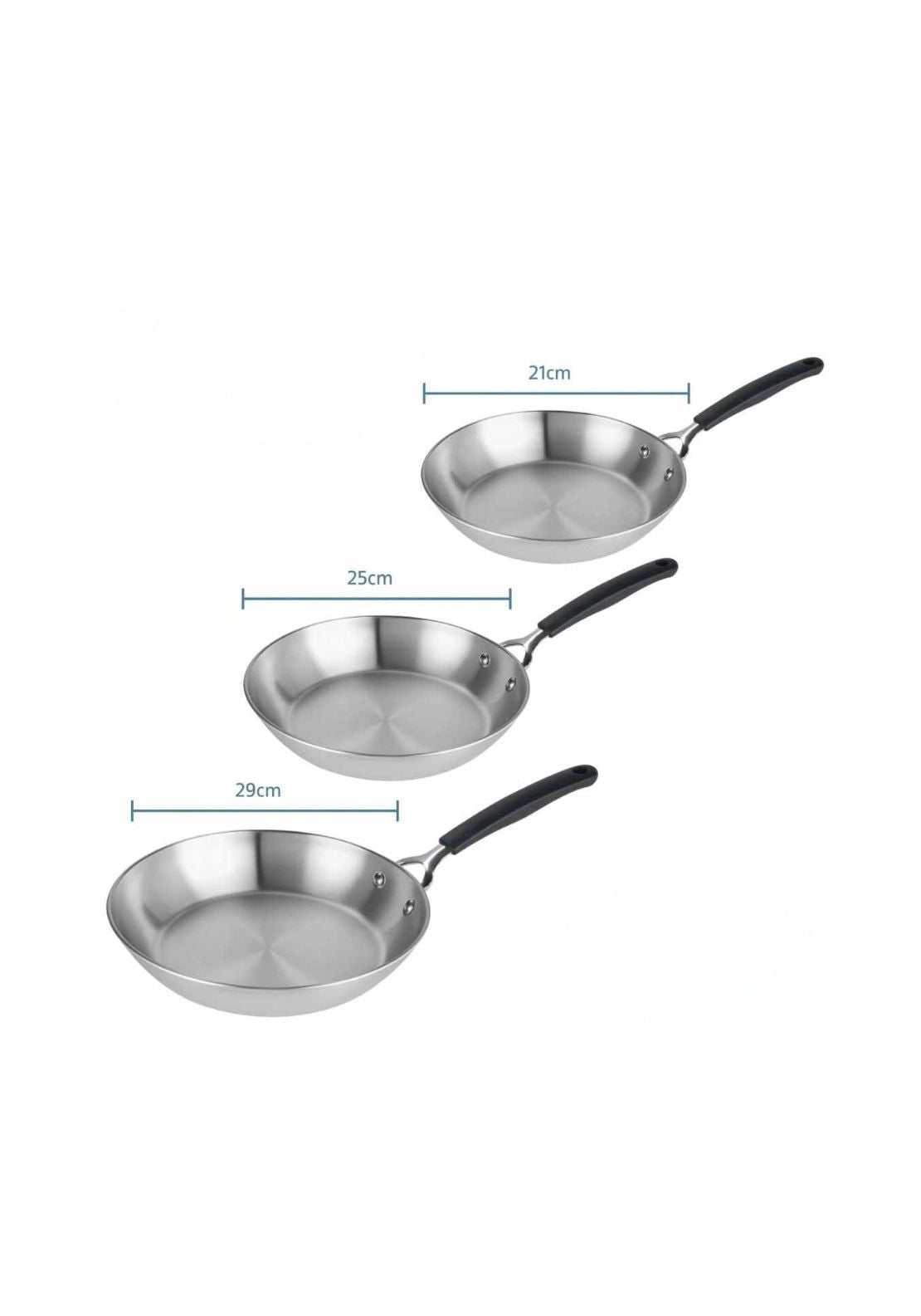 Made To Last Stainless Steel Frypan Triple Pack 21cm 25cm &amp; 29cm - Silver