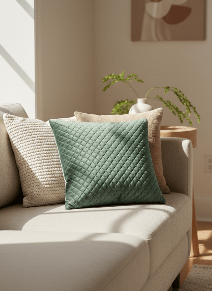 The Home Collection Pinsonic Velvet Cushion - Green 1 Shaws Department Stores