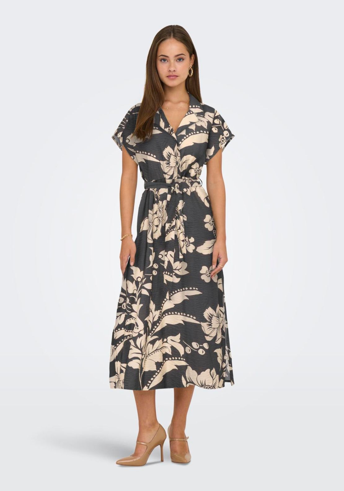 Jdy Troya Life Sleeveless Midi Dress - Phantom/creme Flowers 1 Shaws Department Stores
