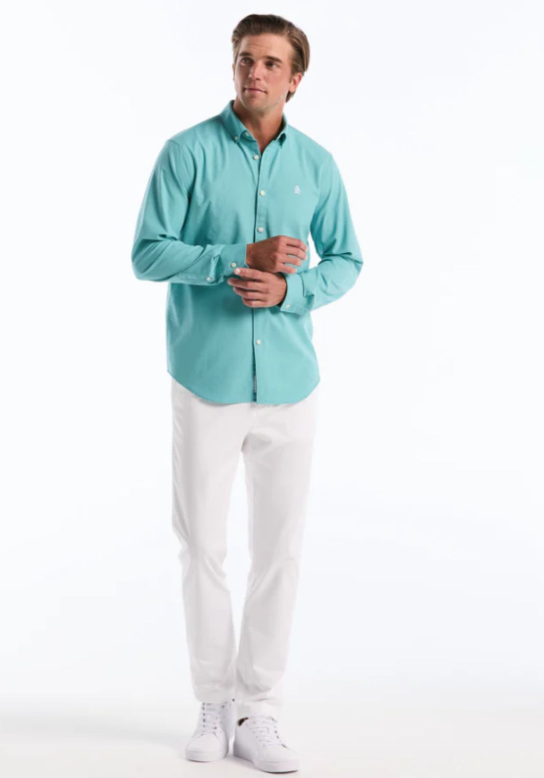 Penguin Long Sleeve Oxford Shirt - 428 Aquarelle 4 Shaws Department Stores